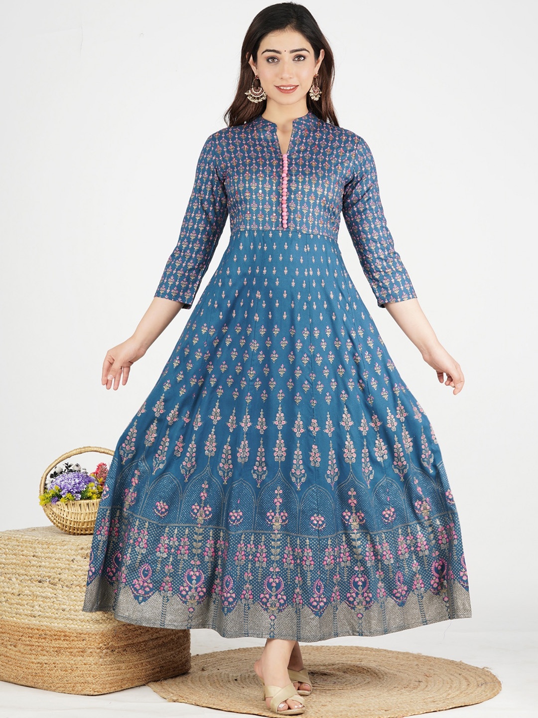 

JAIPURI COLLECTION Women Blue Ethnic Motifs Printed Anarkali Kurta