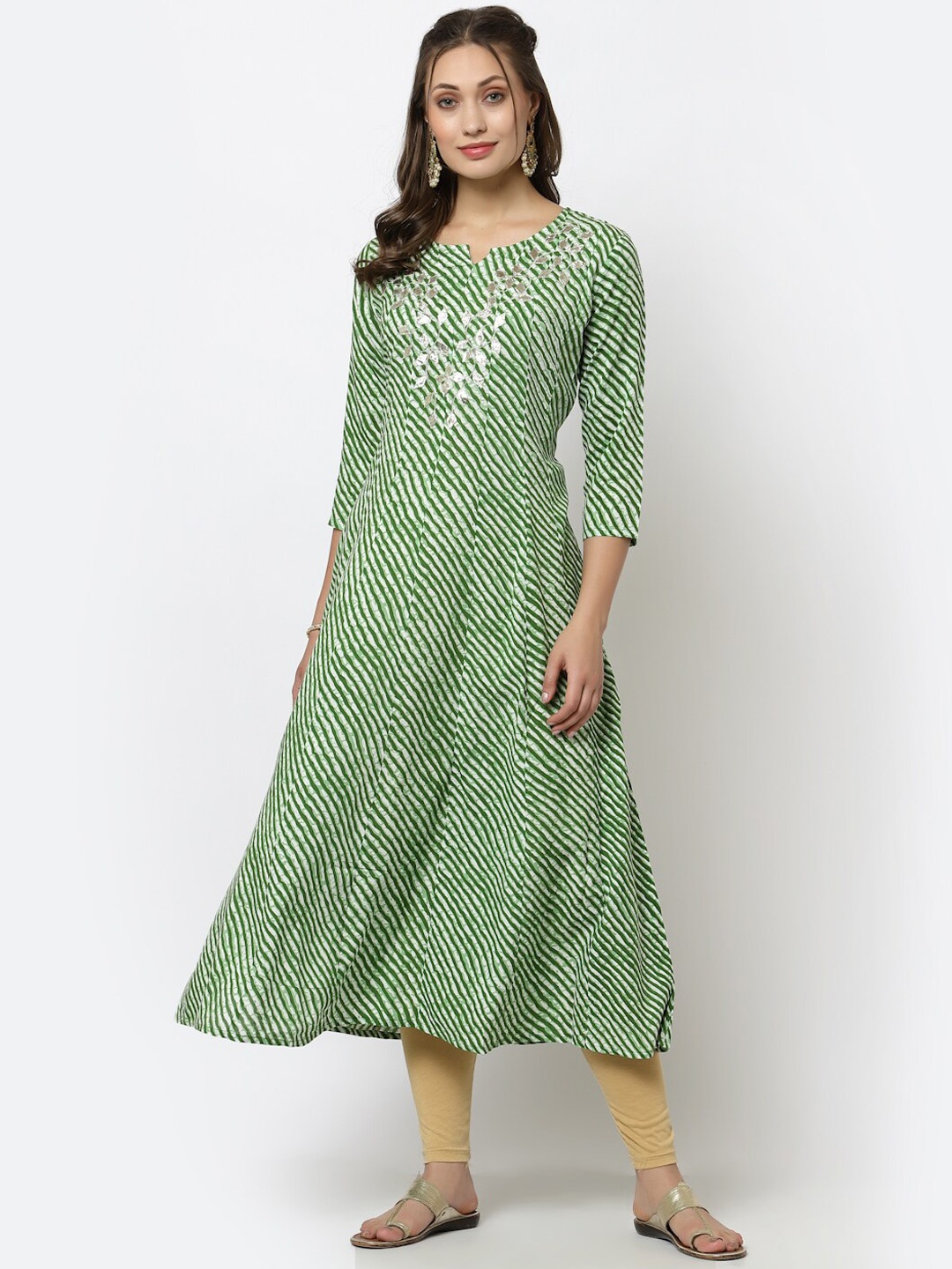 

YELLOW CLOUD Women Green Printed Anarkali Kurta
