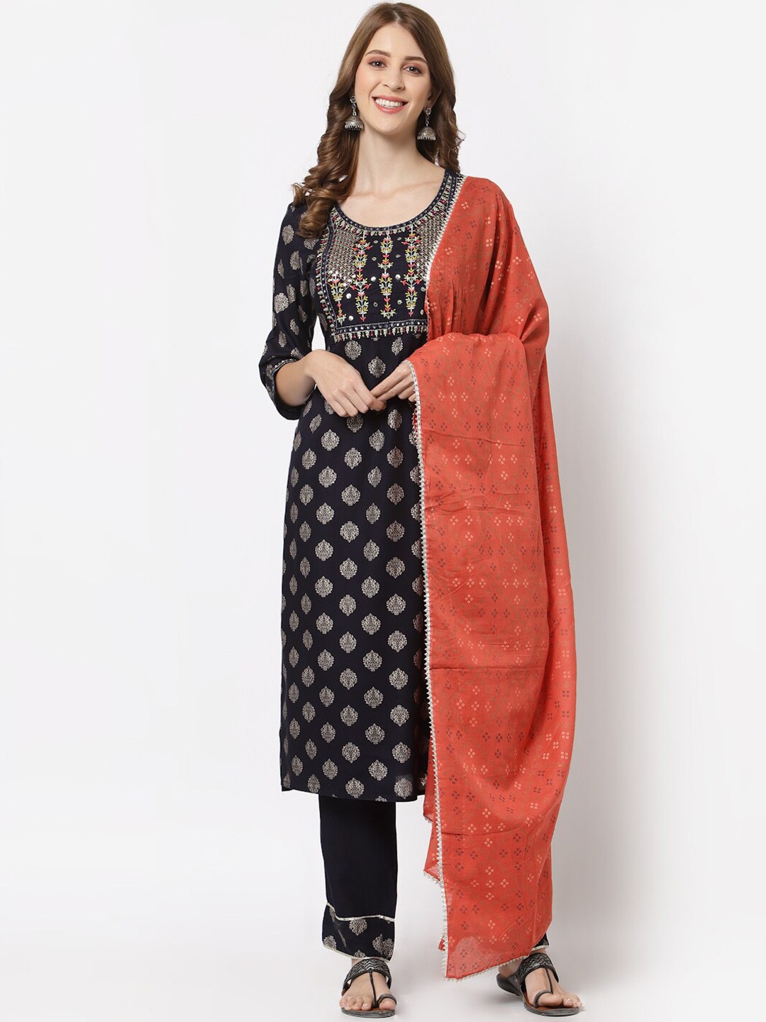 

YELLOW CLOUD Women Blue Ethnic Motifs Printed Kurta with Trousers & With Dupatta