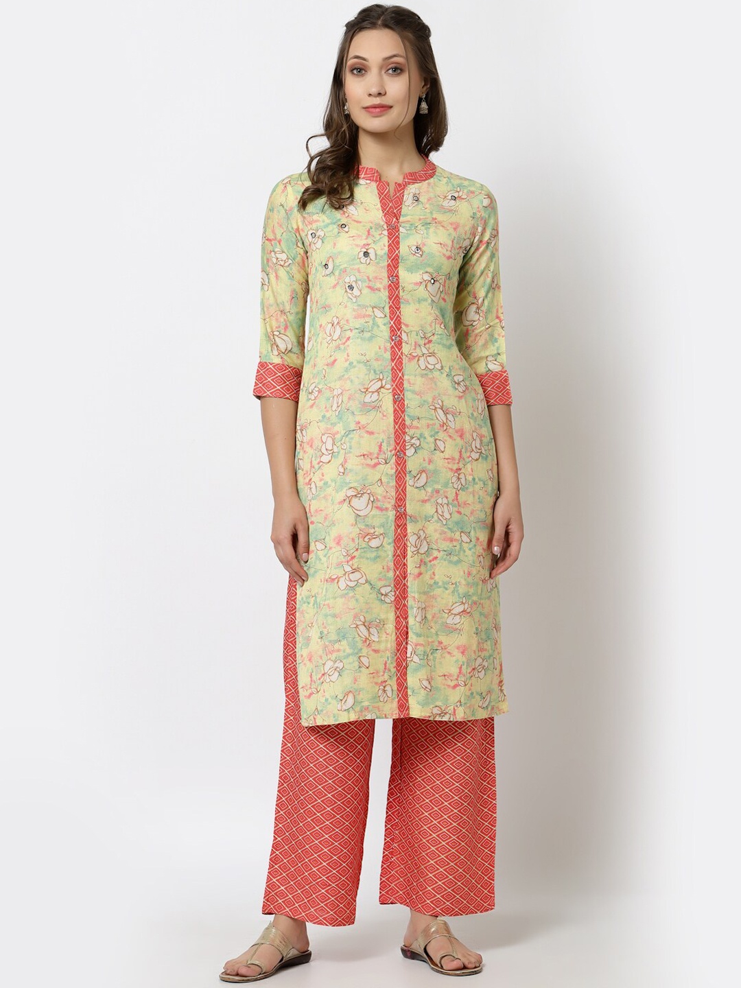 

YELLOW CLOUD Women Yellow Floral Printed Kurta with Palazzos