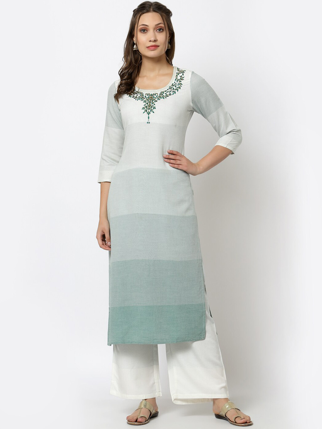 

YELLOW CLOUD Women Green Kurti with Palazzos