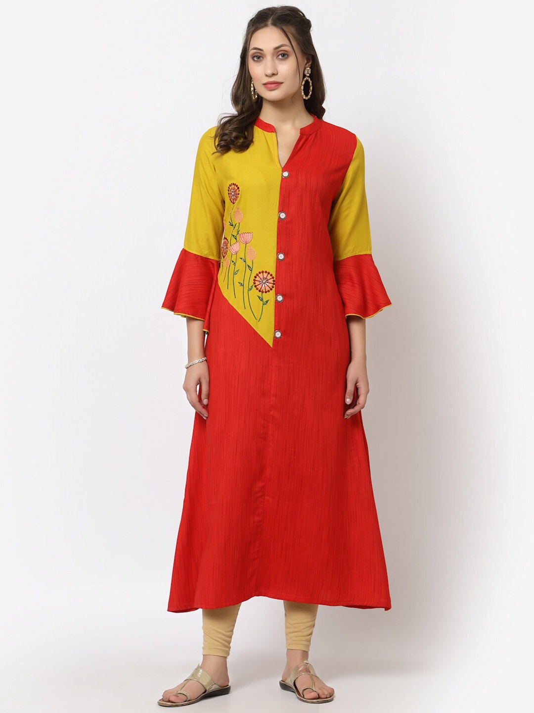 

YELLOW CLOUD Rust Colourblocked A-Line Maxi Gown