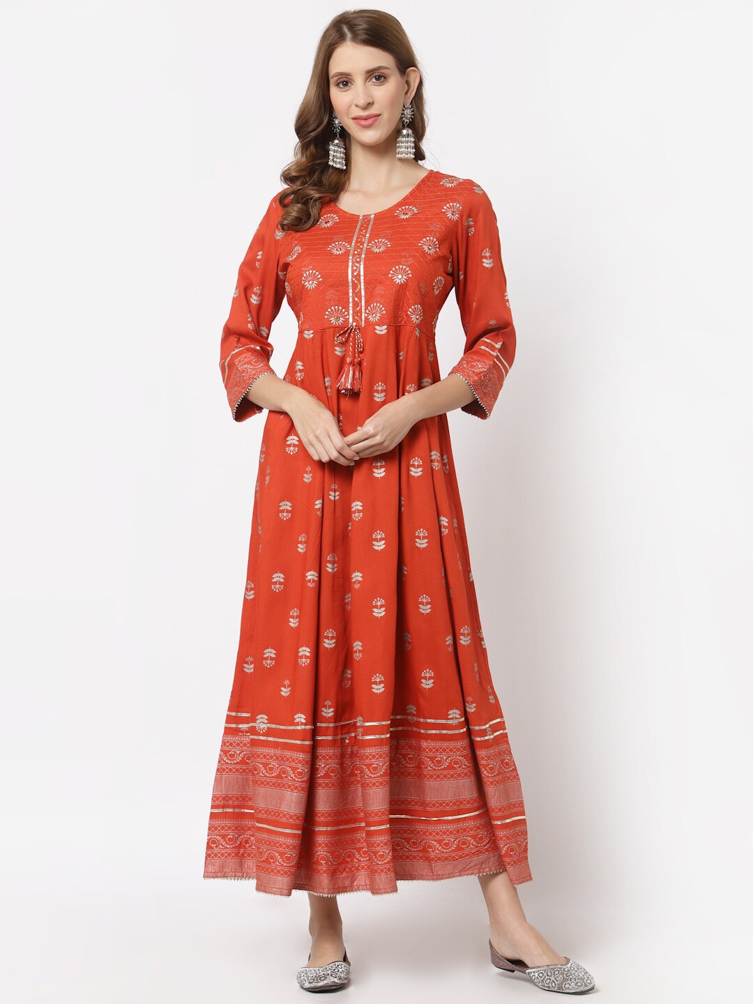 

YELLOW CLOUD Rust & cinnabar Ethnic Motifs Maxi Dress
