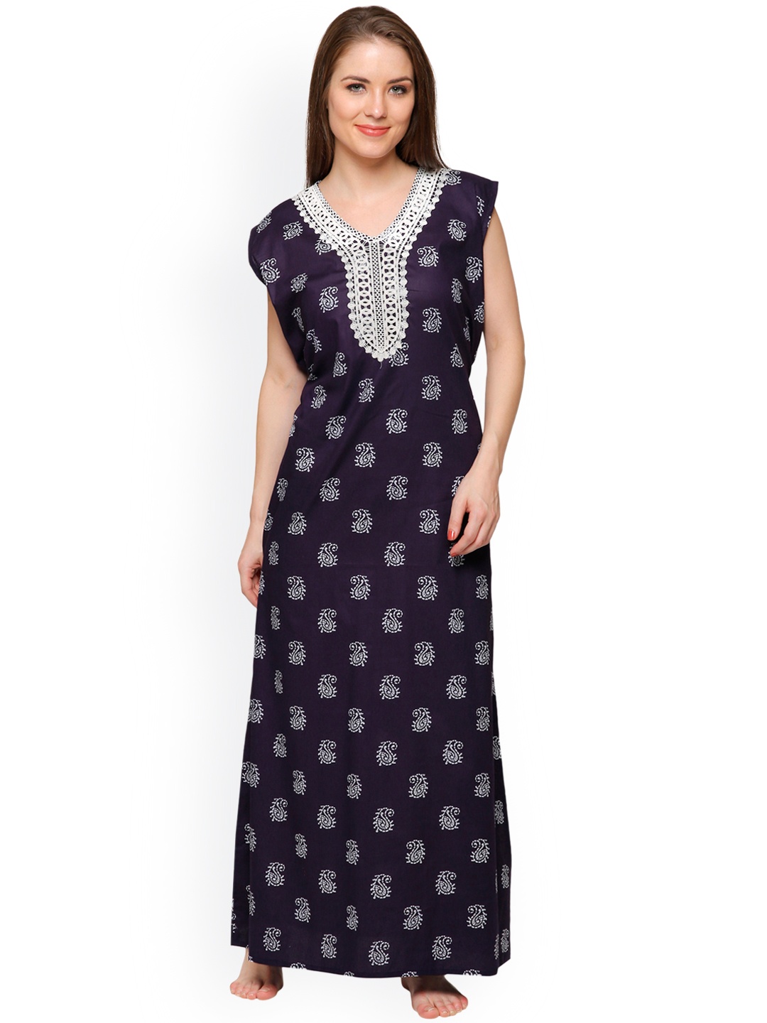 

Secret Wish Navy Paisley Print Maxi Nightdress NT-E74-392, Navy blue