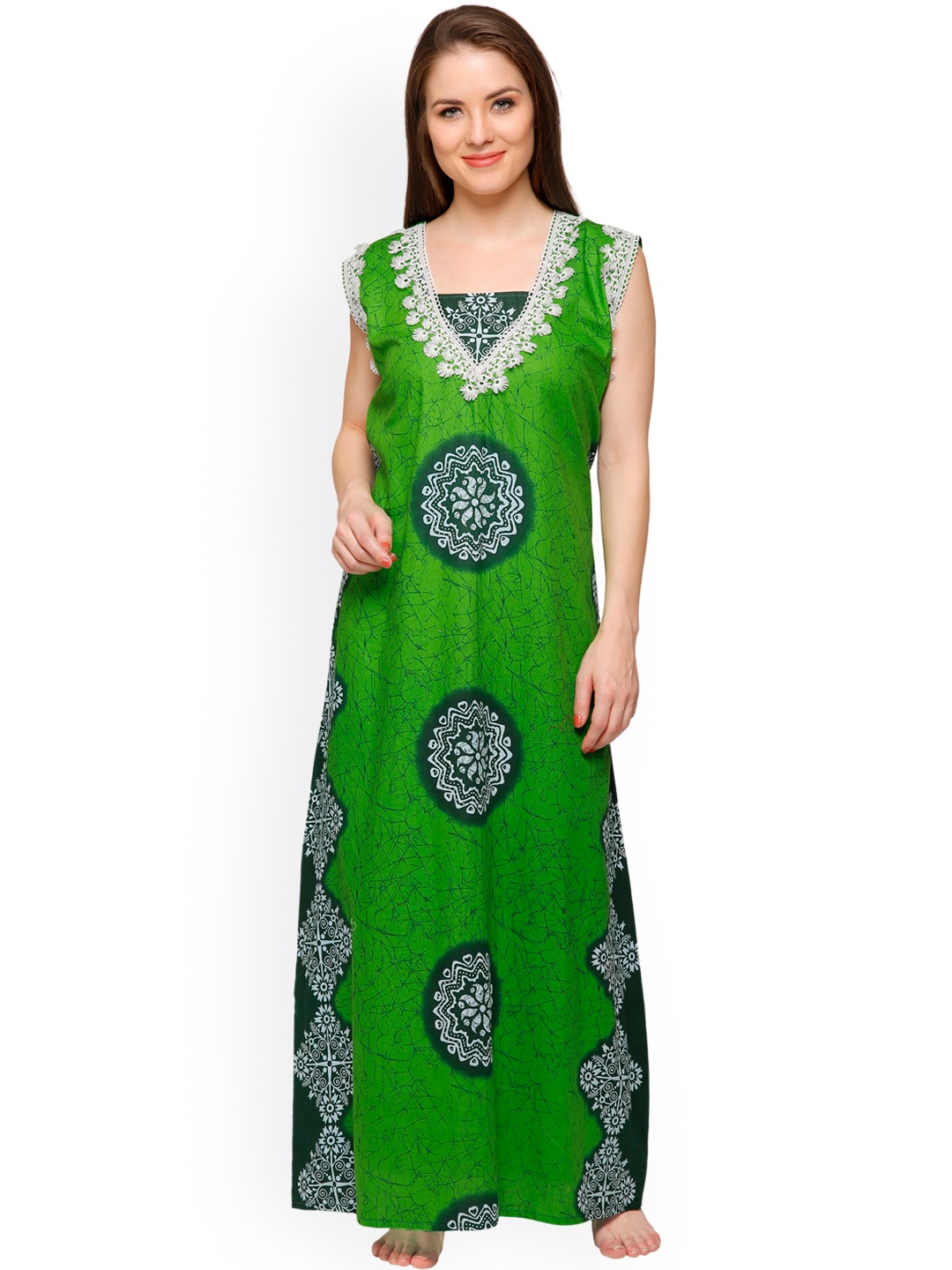 

Secret Wish Green Printed Maxi Nightdress NT-E75-394