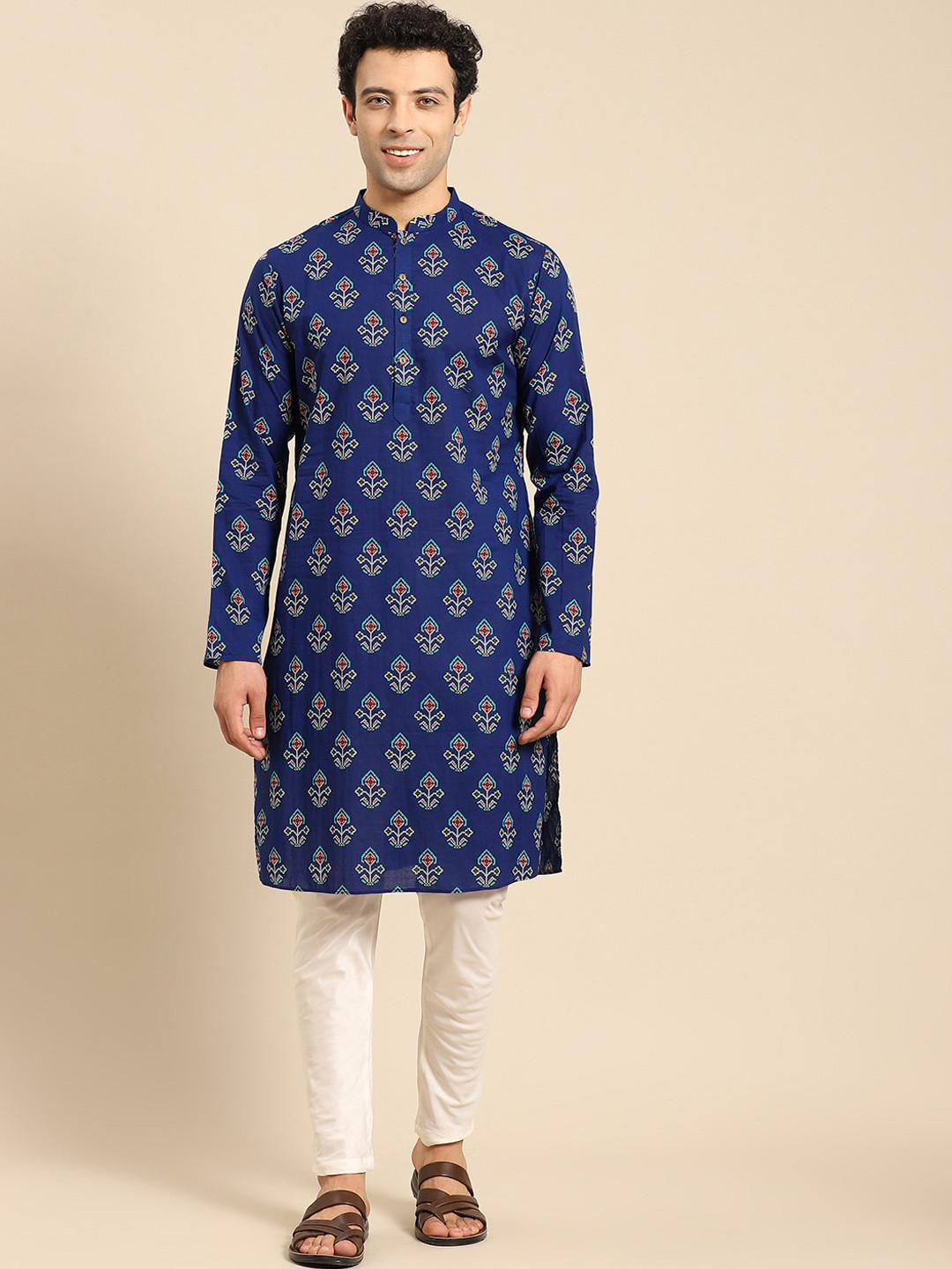 

Amodh by Kisah Men Blue Ethnic Motifs Printed Dobby Kurta