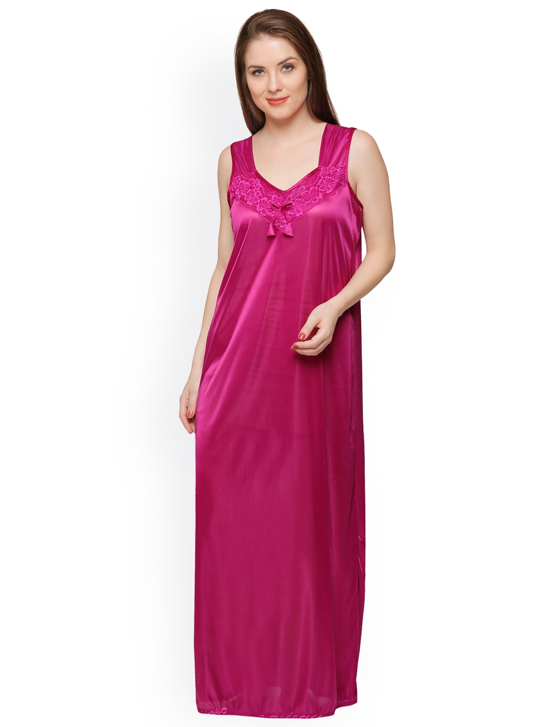 

Secret Wish Magenta Satin Maxi Nightdress NT-E76-398