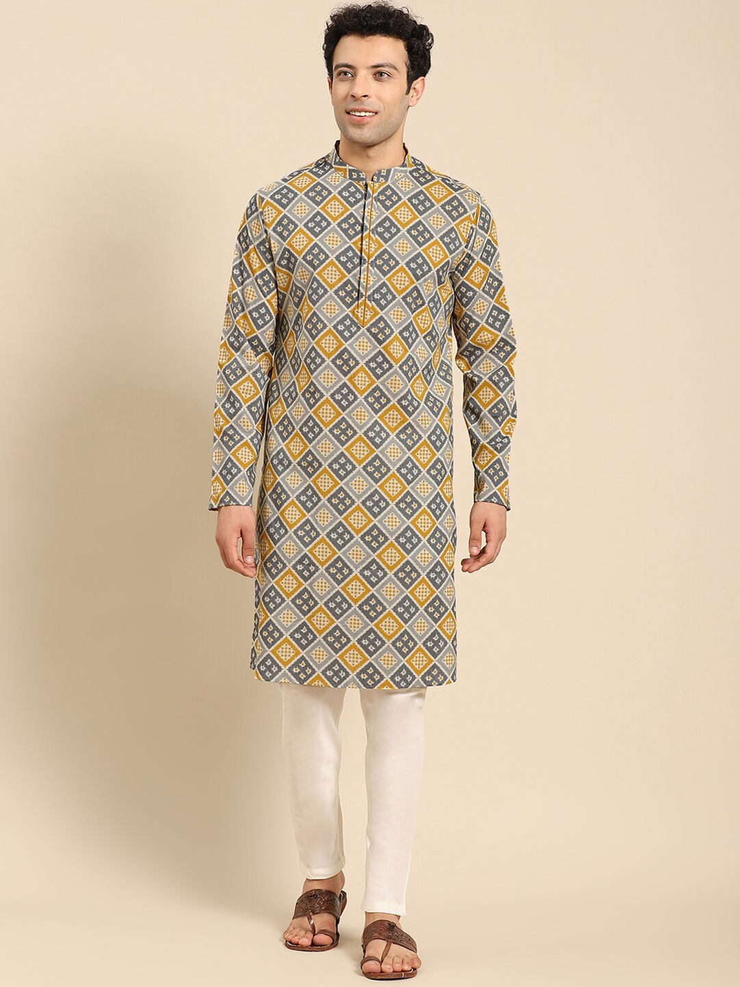 

Amodh by Kisah Men Multicoloured Geometric Printed Kurta, Multi