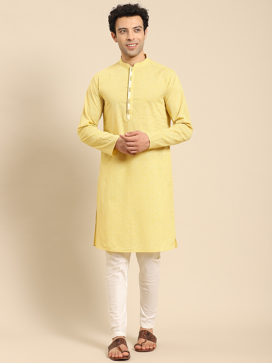 

Amodh by Kisah Men Yellow Kurta