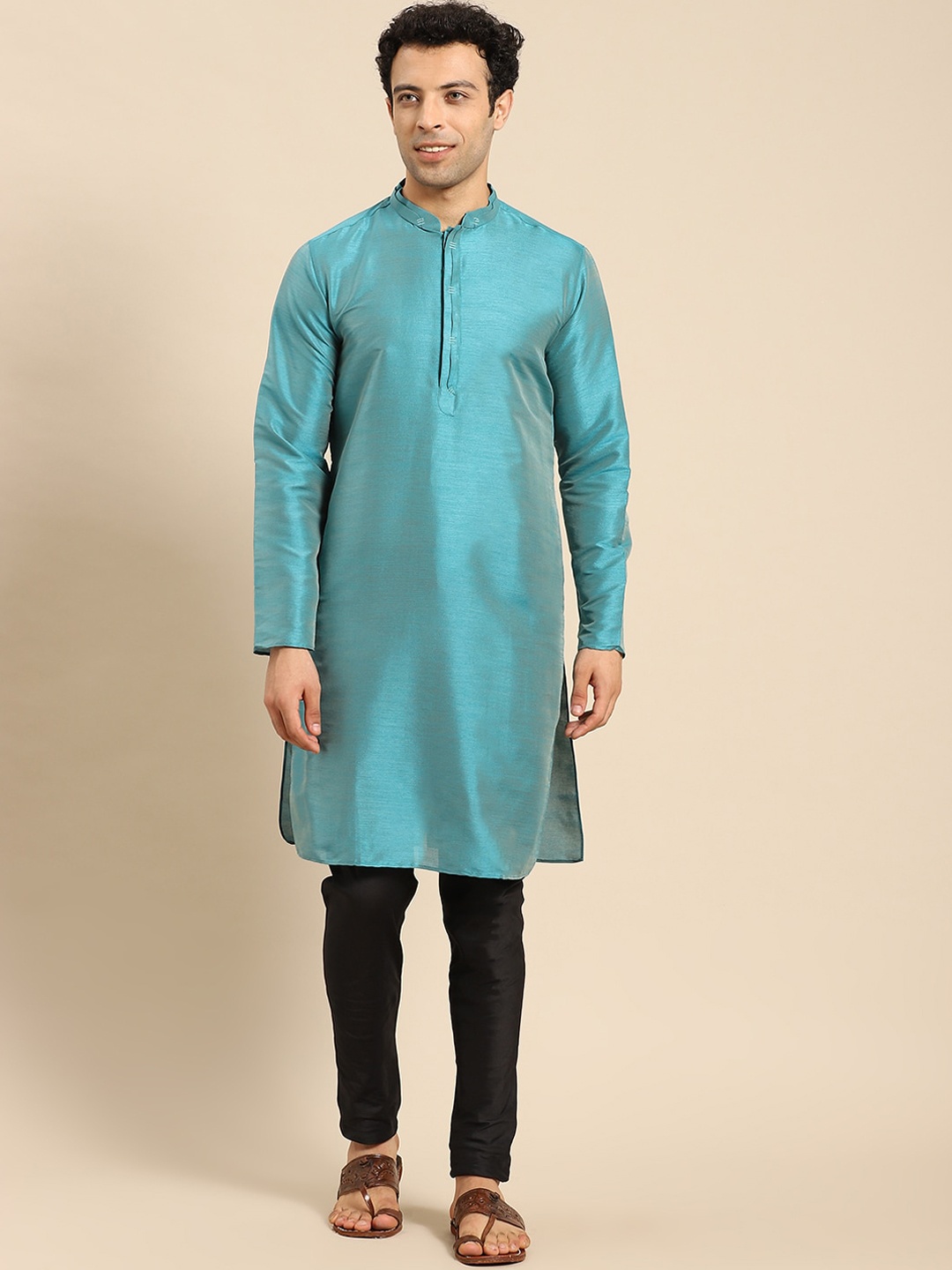 

Amodh by Kisah Men Teal Dobby Kurta
