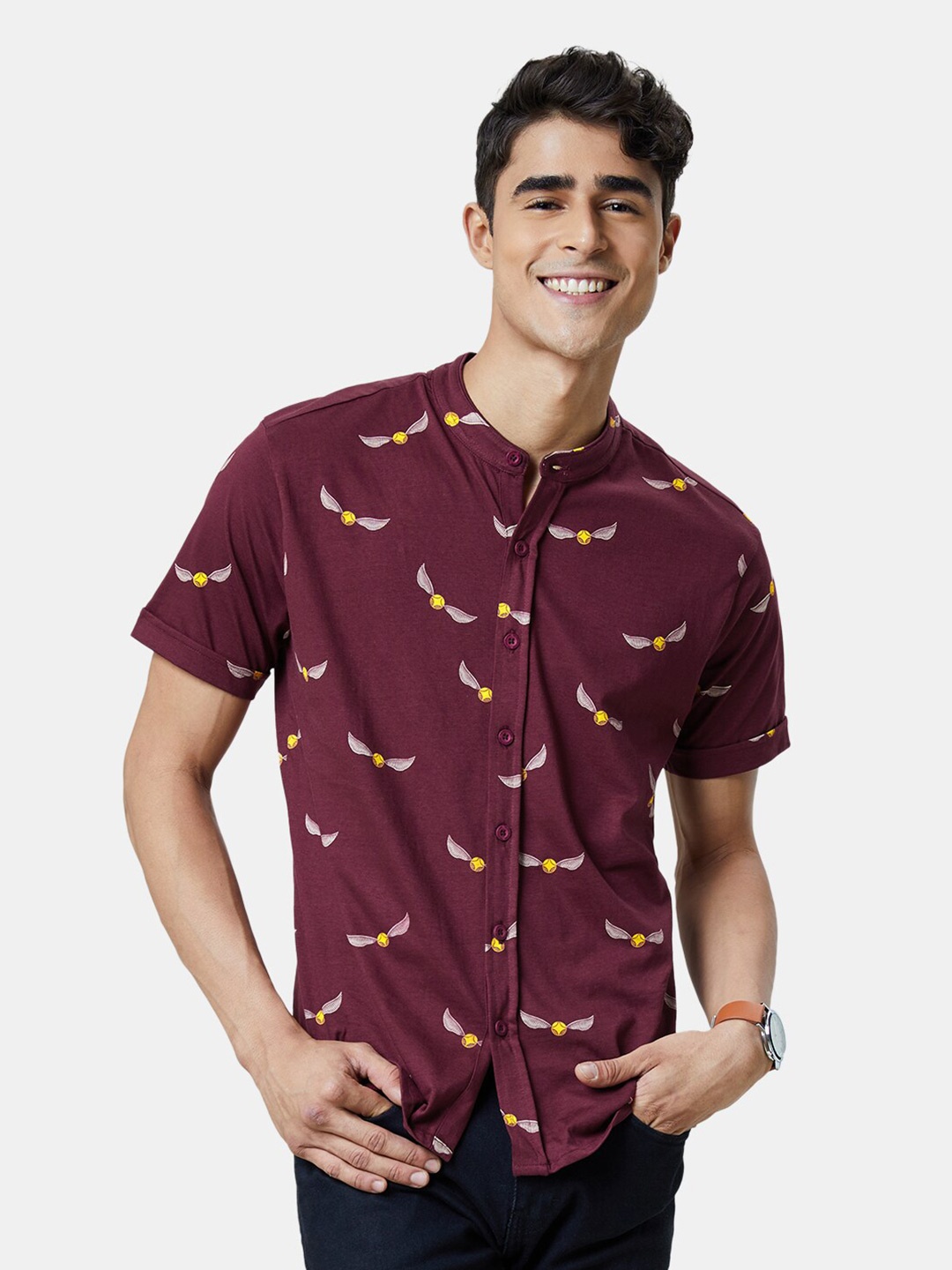 

The Souled Store Men Burgundy Printed Casual Shirt