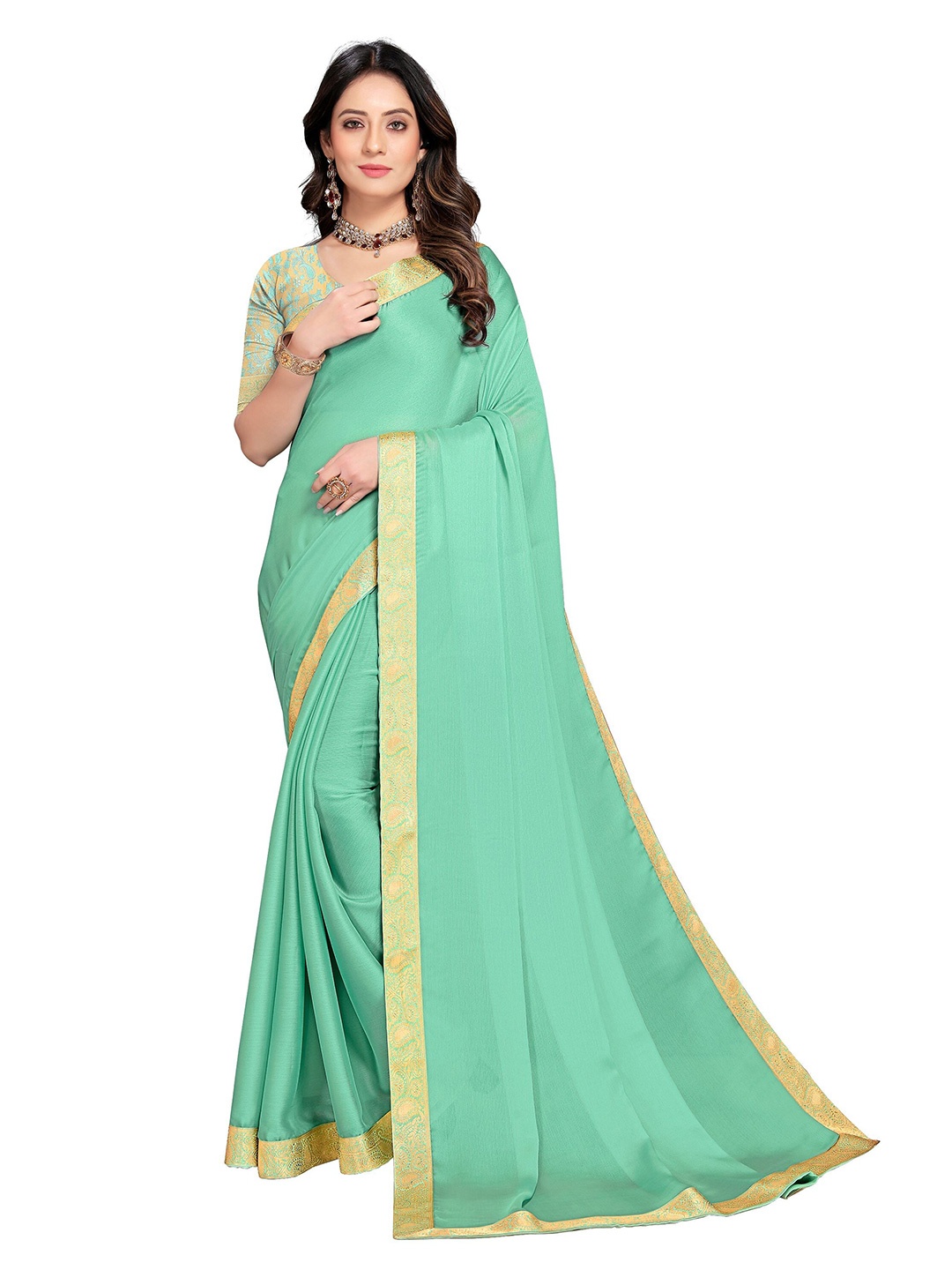 

KALINI Blue & Gold-Toned Zari Pure Cotton Banarasi Saree