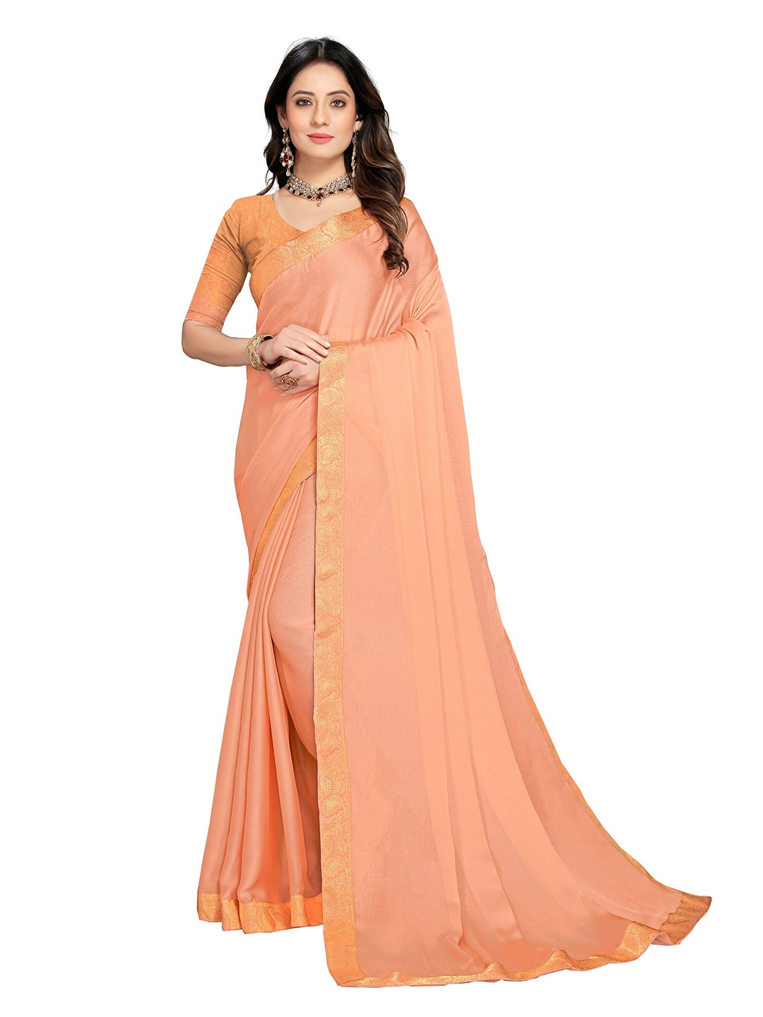 

KALINI Orange & Gold-Toned Zari Pure Cotton Banarasi Saree