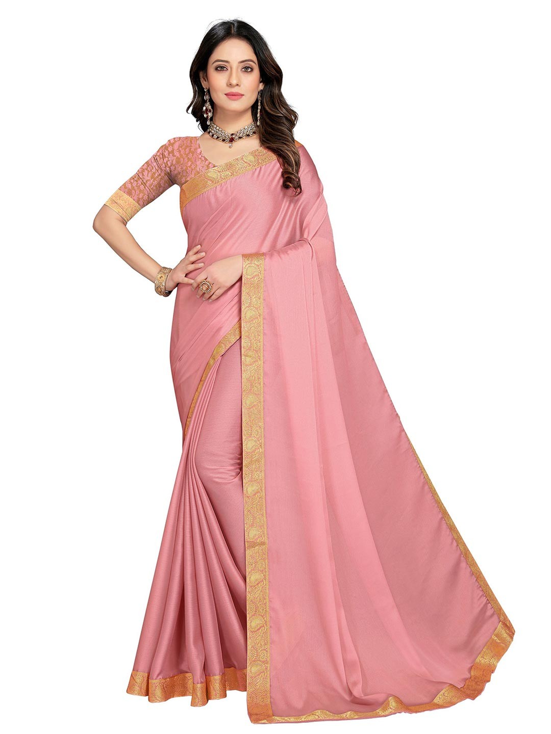 

KALINI Pink & Gold-Toned Zari Pure Cotton Banarasi Saree