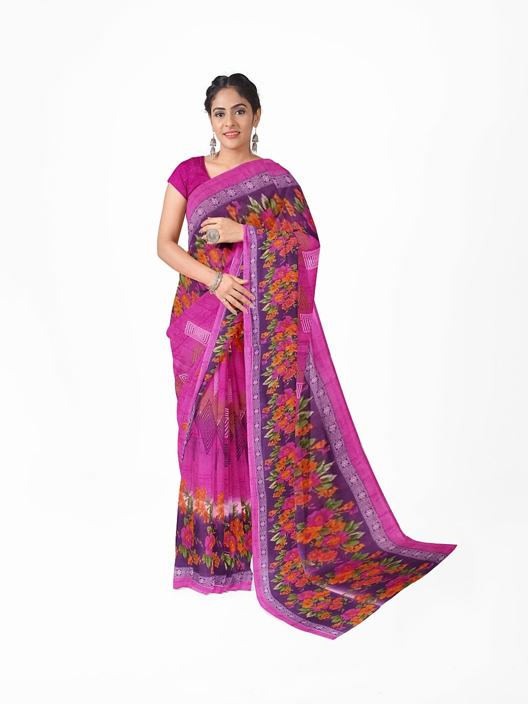 

Florence Pink & Green Floral Pure Georgette Saree