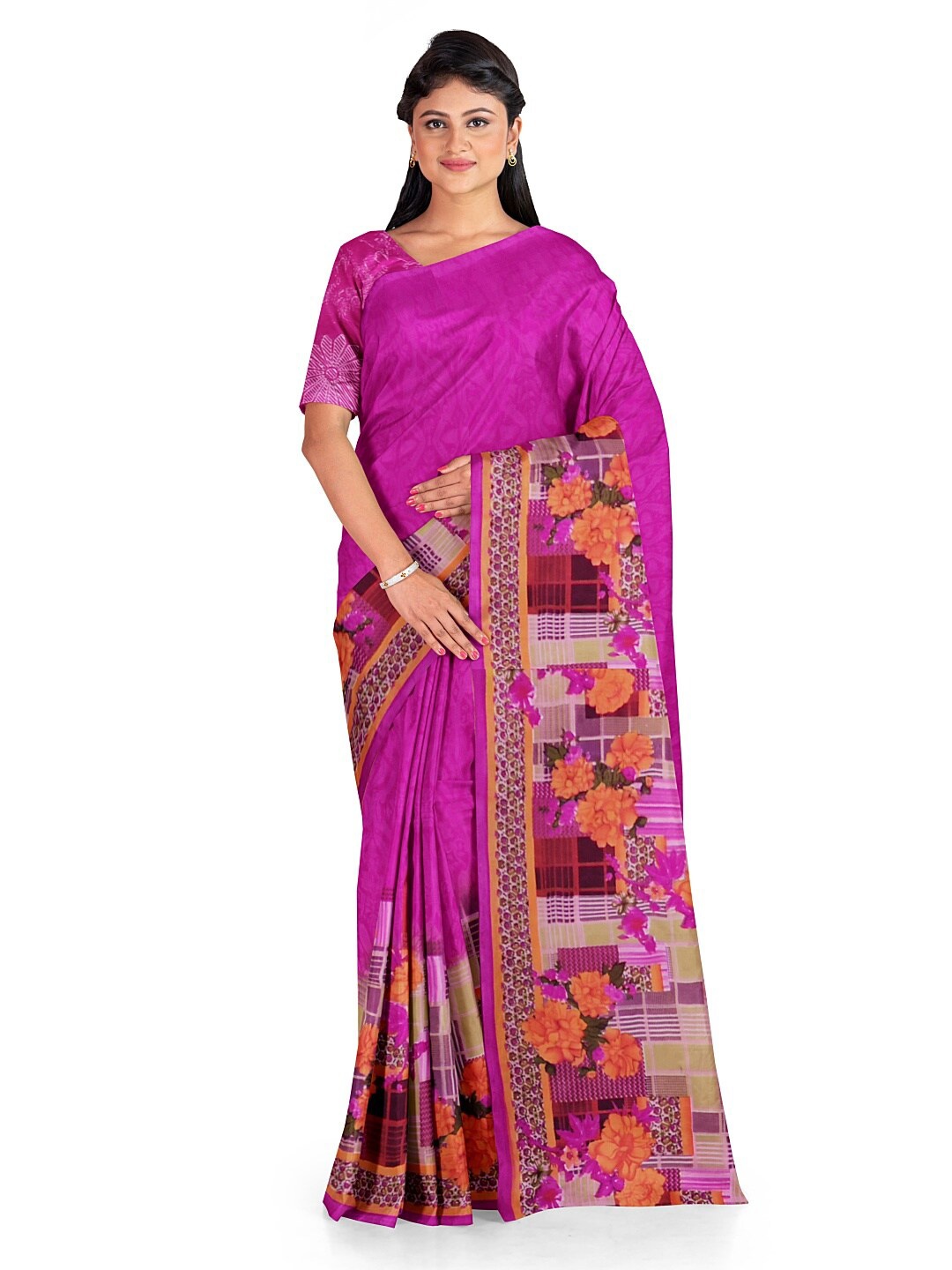 

Florence Pink Floral Pure Georgette Dharmavaram Saree
