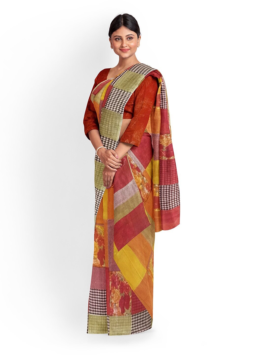 

Florence Red & Yellow Ethnic Motifs Pure Georgette Dharmavaram Saree
