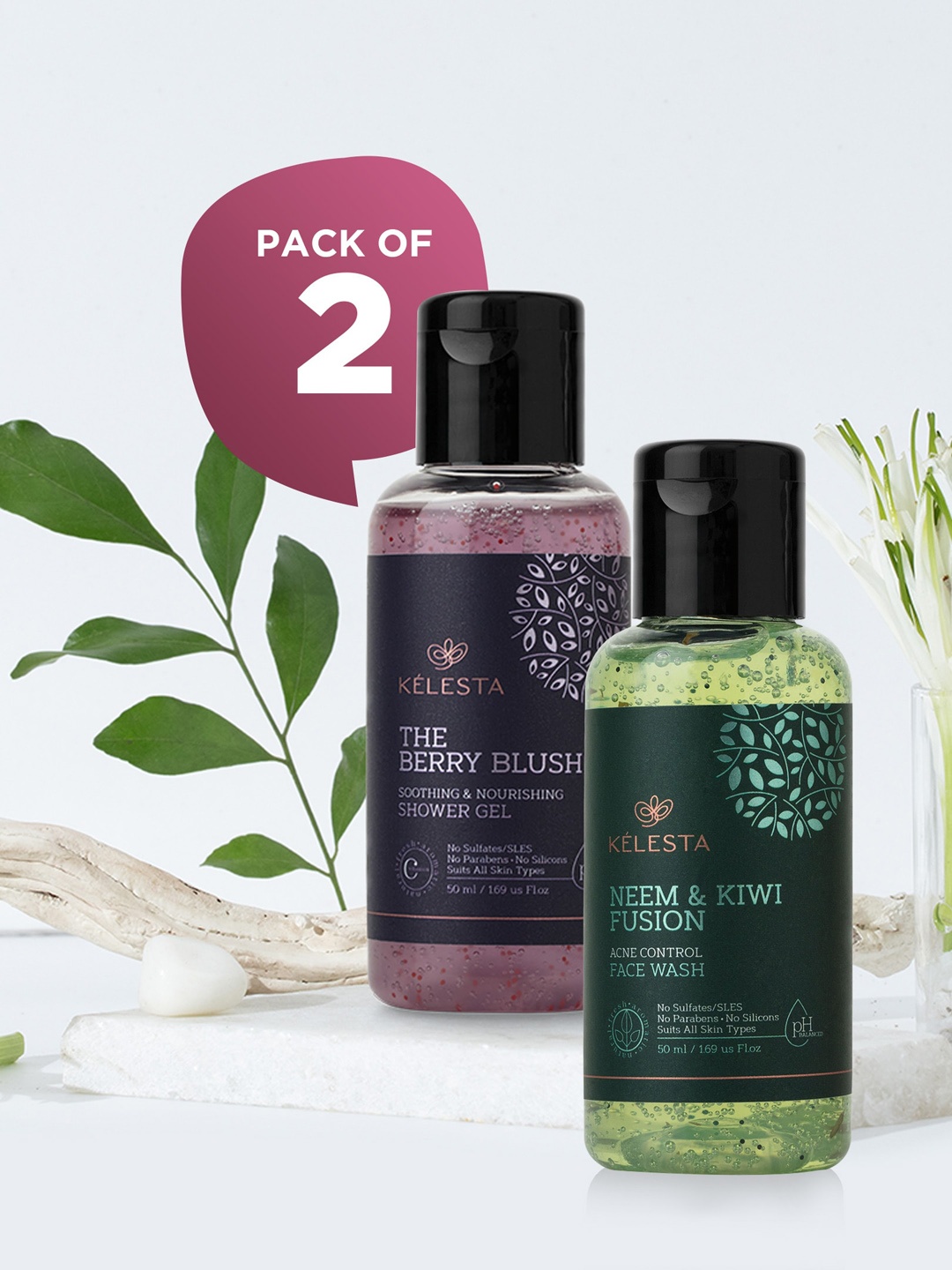 

KELESTA Neem Face Wash & Shower Gel Combo-50ML Each, Green