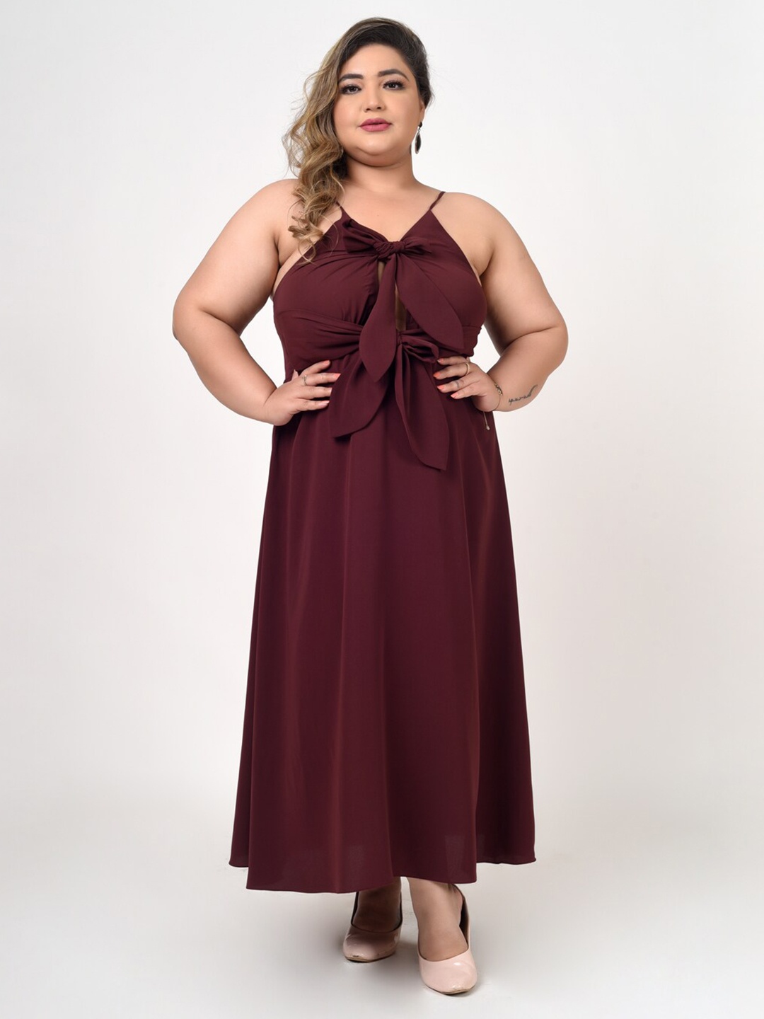

Hencemade Plus Size Brown Crepe Maxi Dress