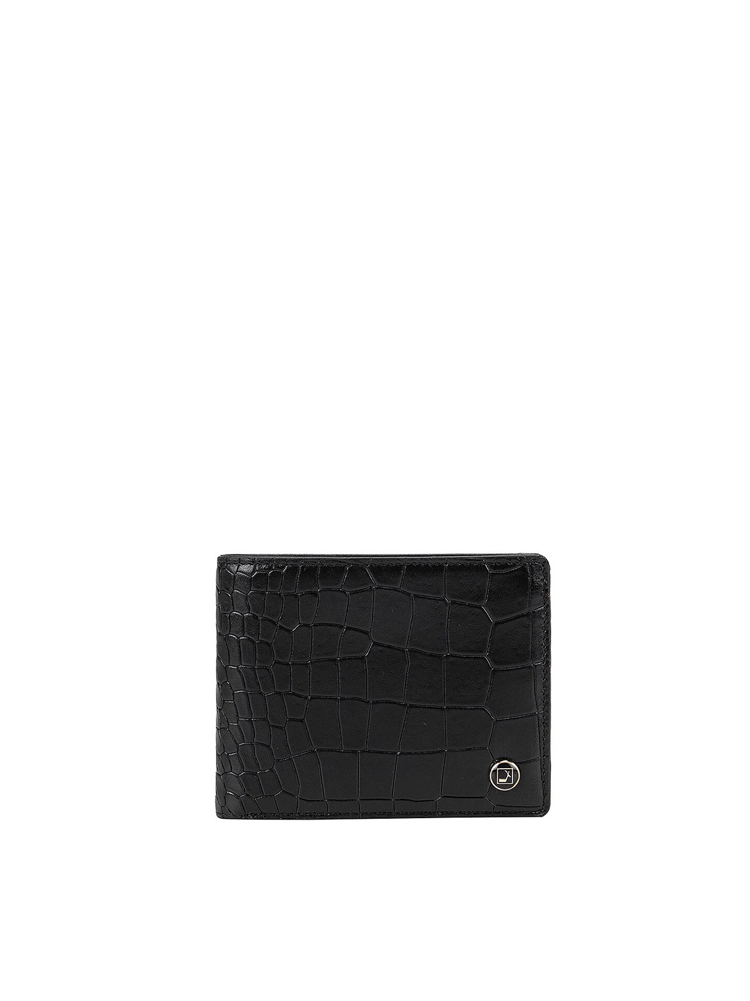 

Da Milano Men Black & Gold-Toned Textured Leather Two Fold Wallet