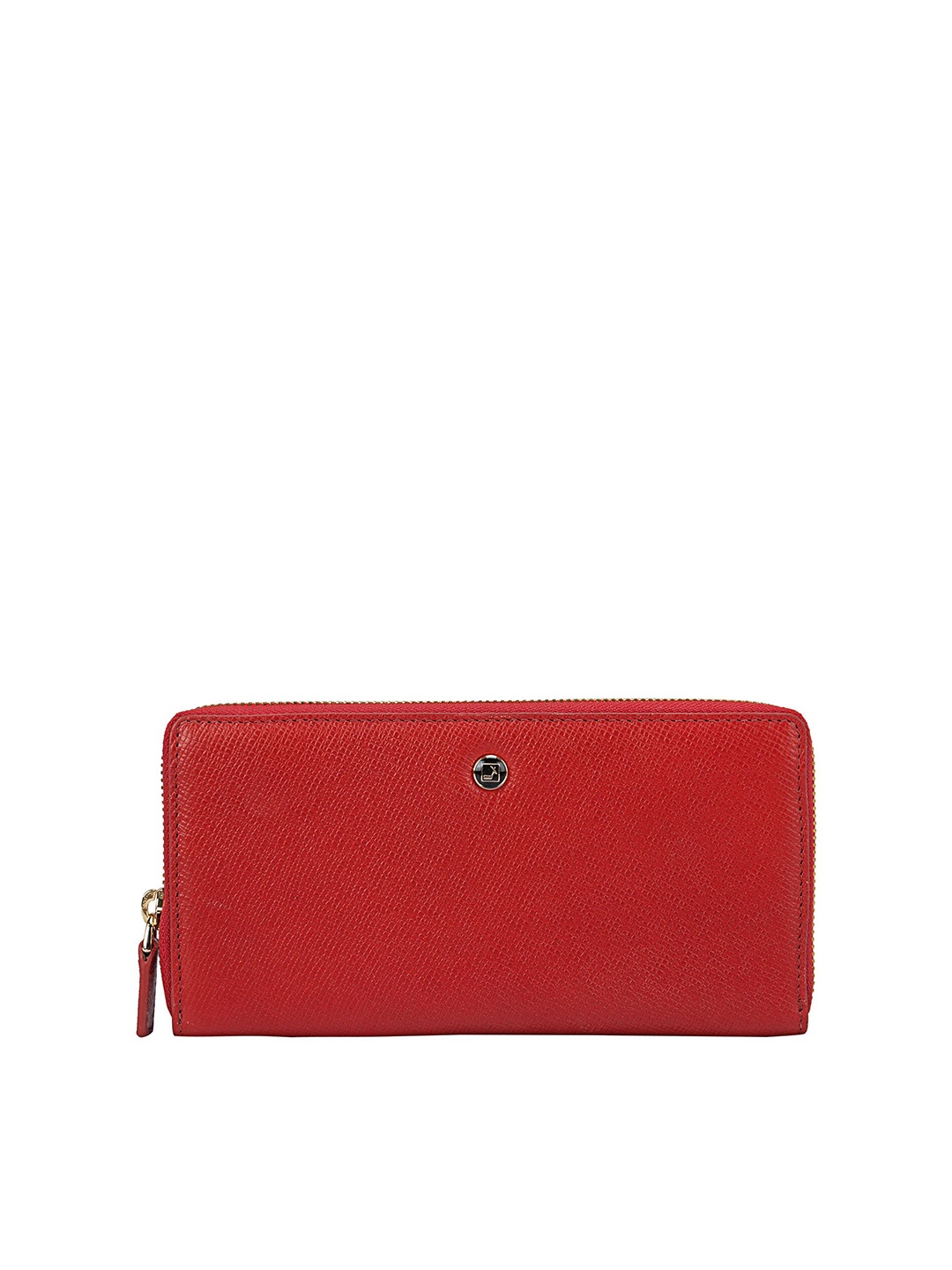 

Da Milano Women Red & Black Textured Leather Zip Around Wallet