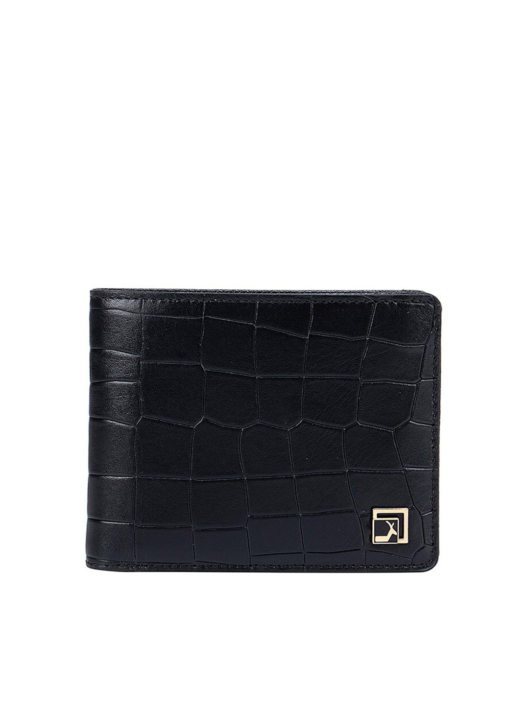 

Da Milano Men Black Textured Leather Two Fold Wallet