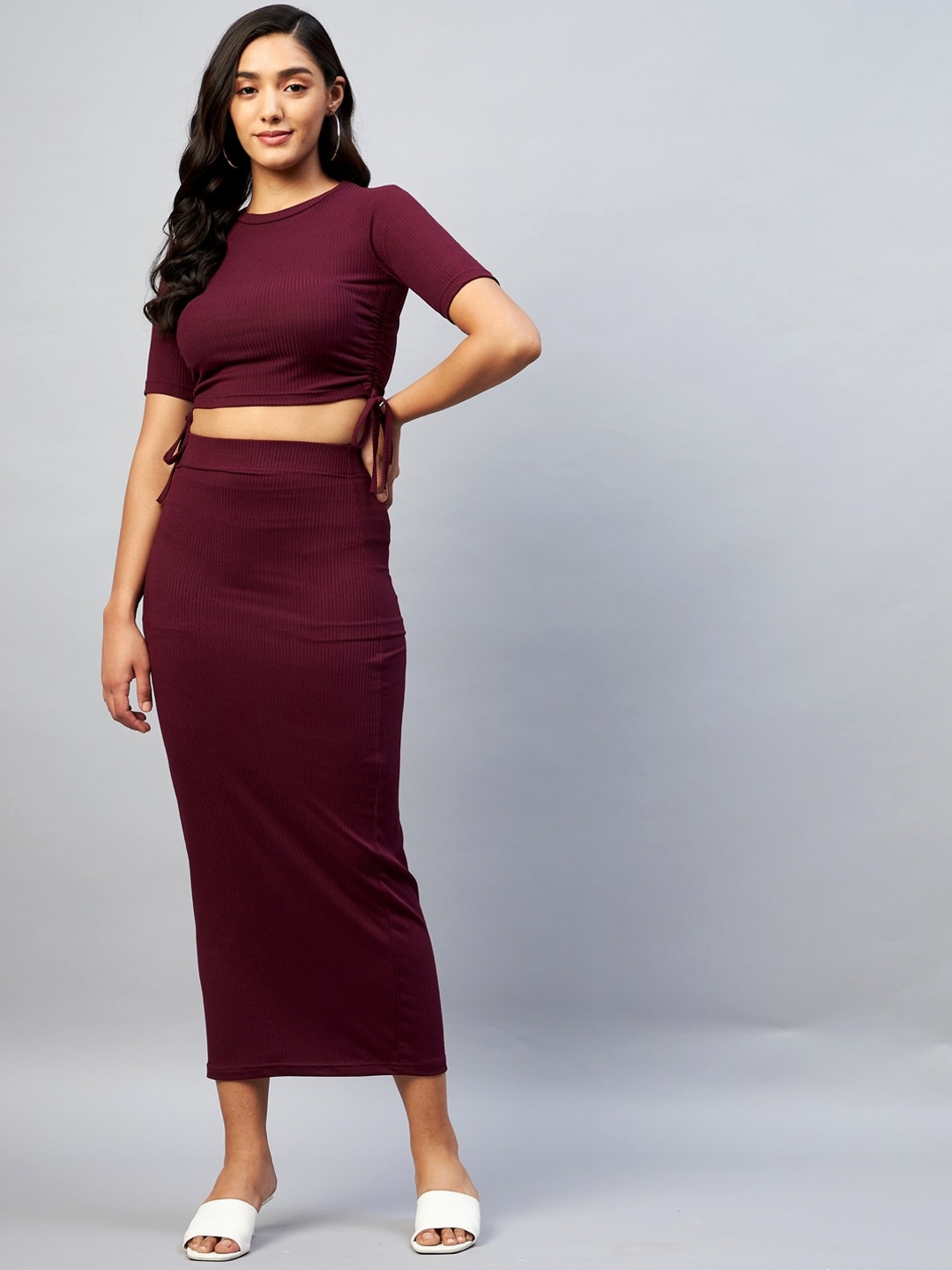 

DELAN Women Maroon Solid Co-Ords