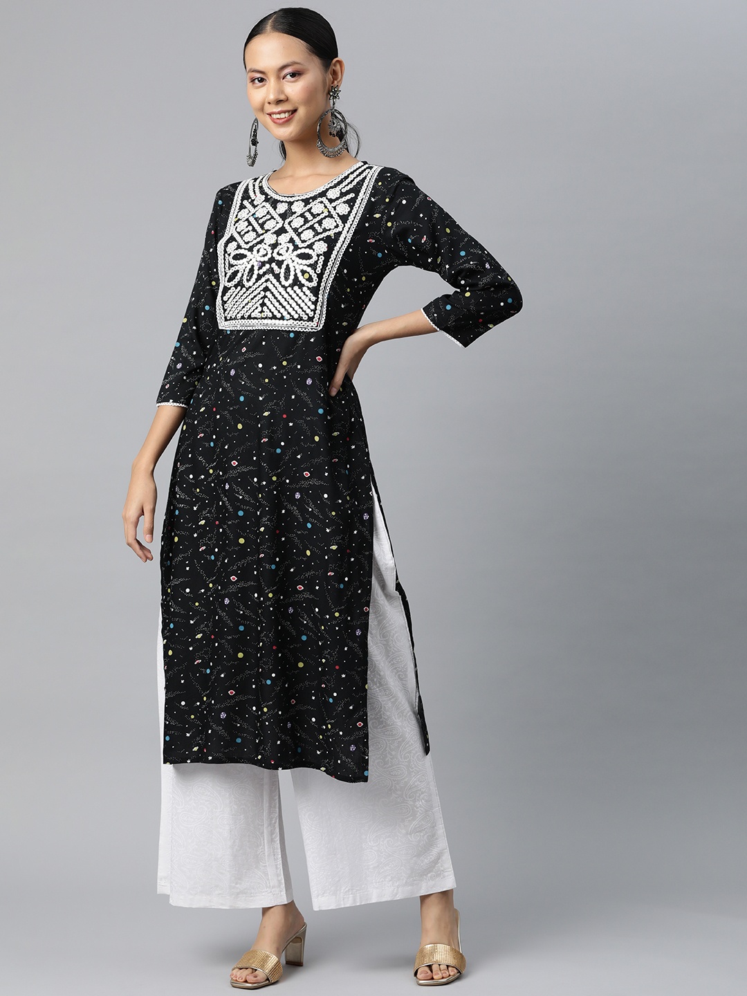 

Nirkhi Women Blue Ethnic Motifs Embroidered Kurta with Palazzos