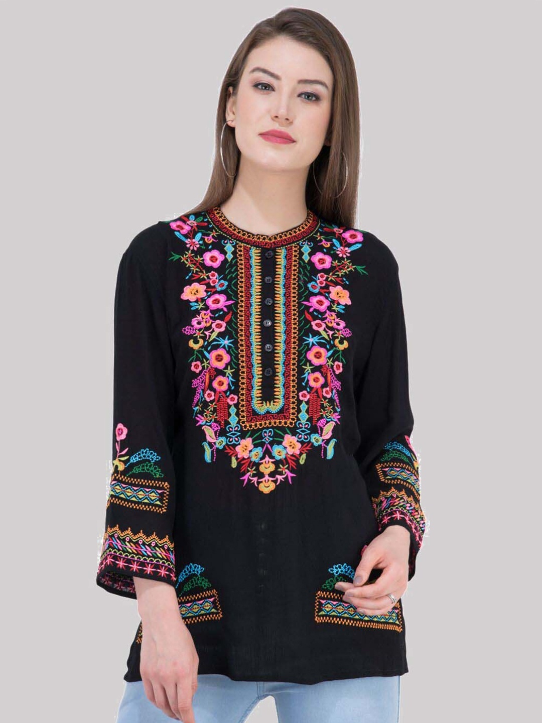 

SAAKAA Black Floral Embroidered Top