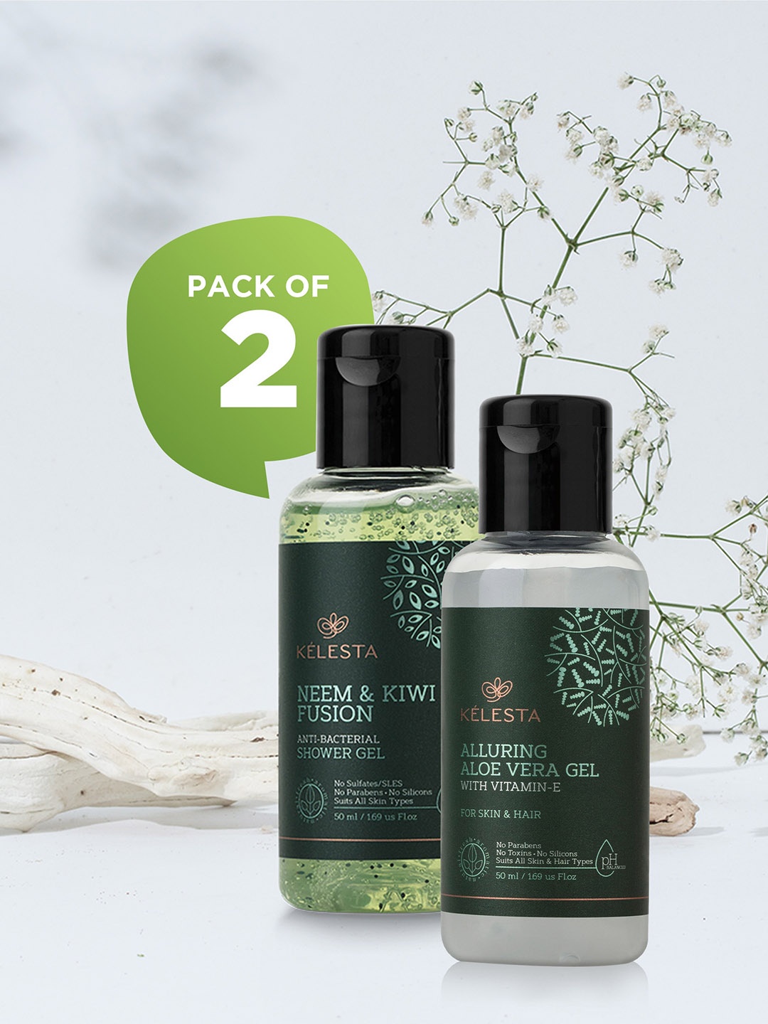 

KELESTA Pack of 2 Aloe Vera Shower Gel 50ml each, Green