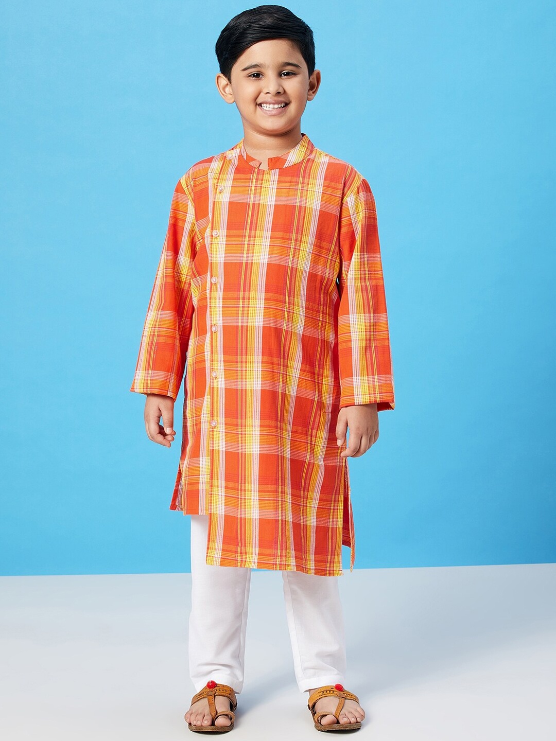 

Stylo Bug Boys Multicoloured Striped Layered Pure Cotton Kurti with Trousers, Multi