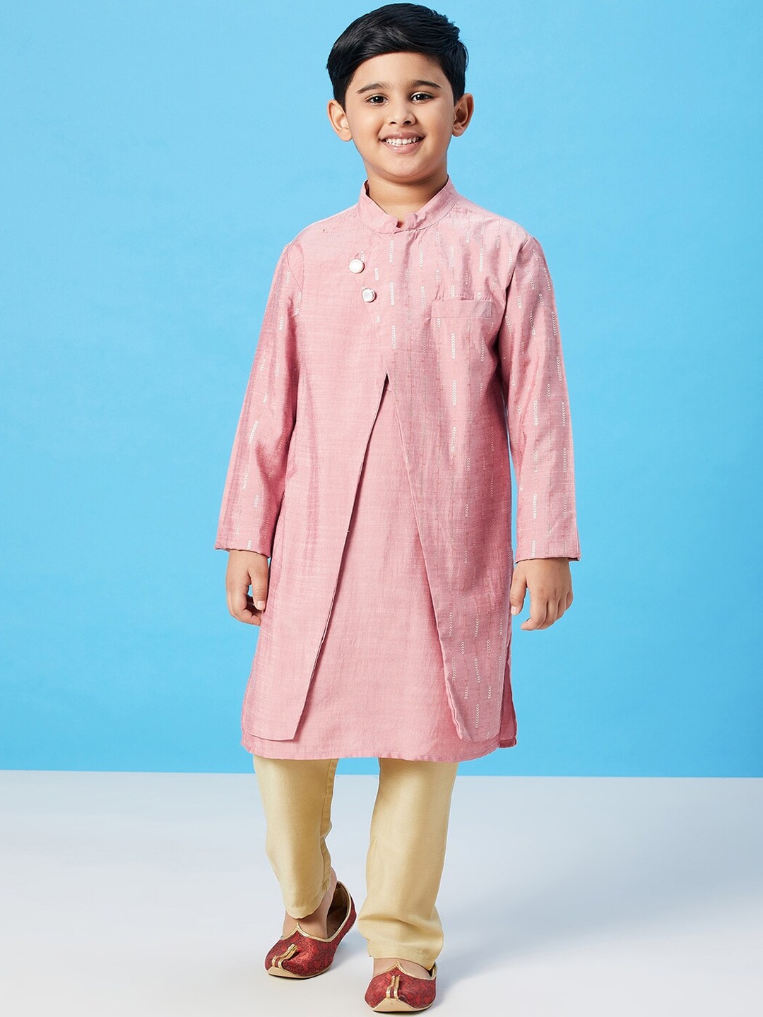 

Stylo Bug Boys Peach-Coloured Pleated Kurta with Pyjamas