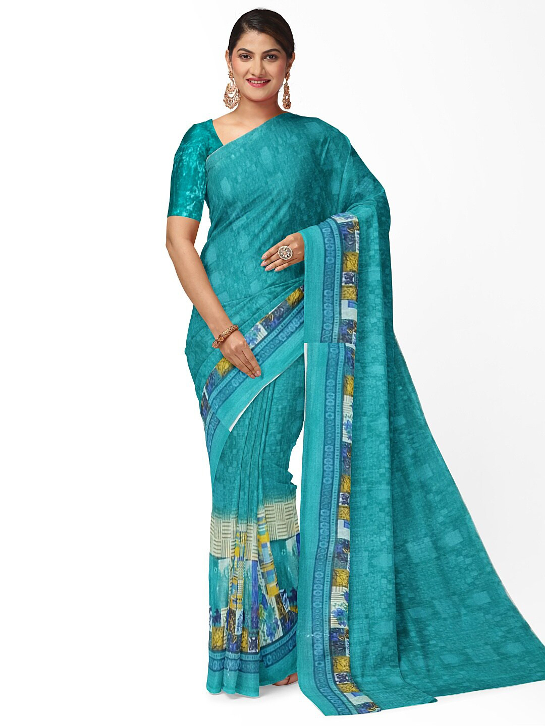 

SAADHVI Green Pure Georgette Fusion Dharmavaram Saree
