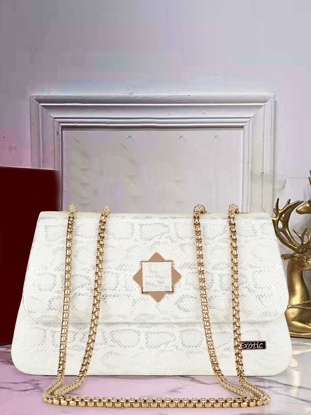 

Exotic White PU Shopper Handheld Bag with Quilted
