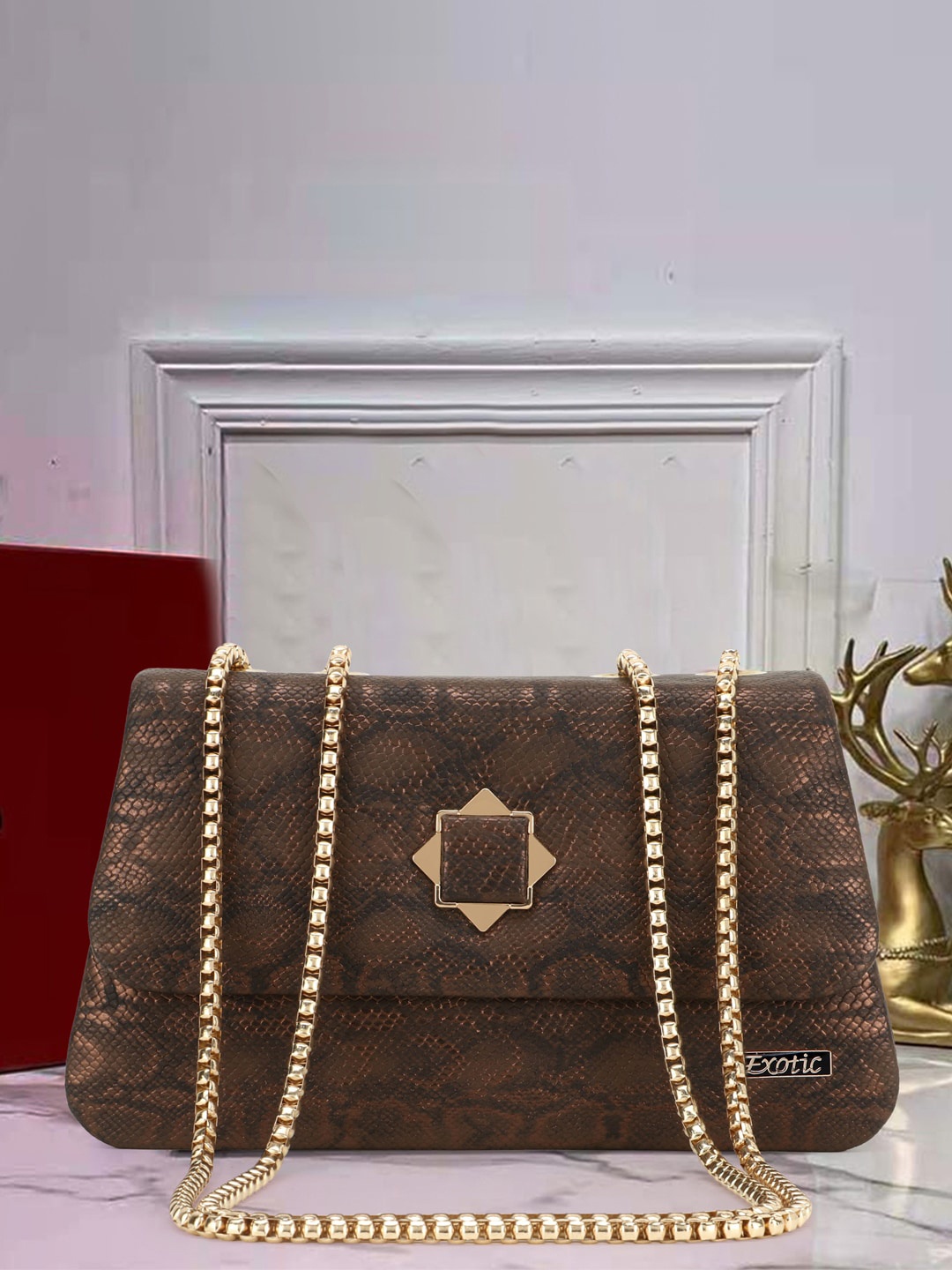 

Exotic Brown PU Shopper Handheld Bag