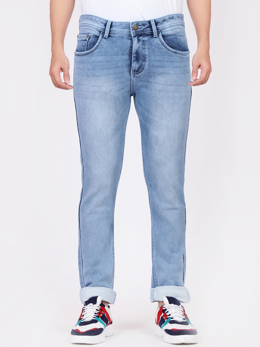 

HJ HASASI Men Blue Low Distress Light Fade Stretchable Jeans
