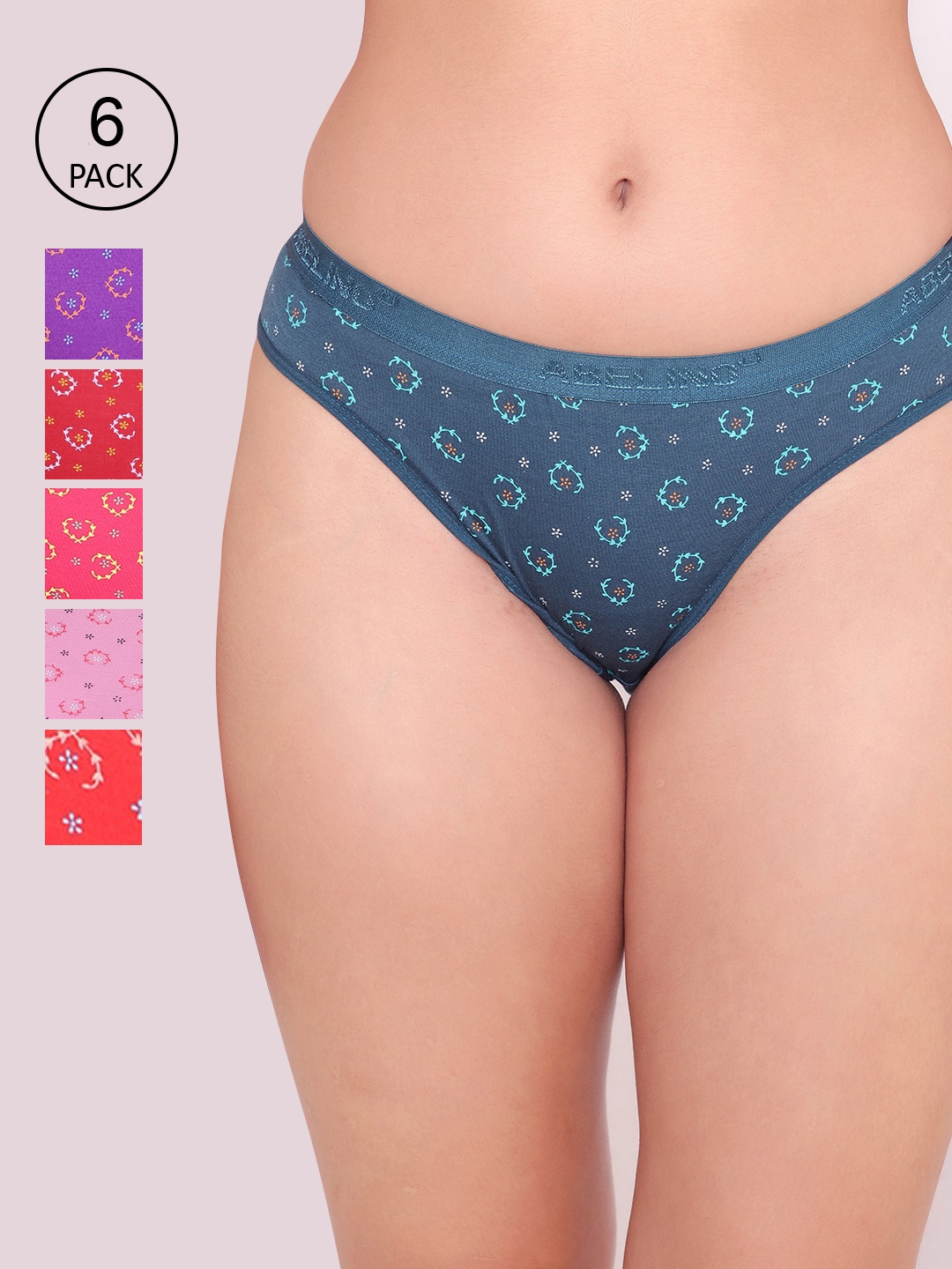 

ABELINO Women Pack Of 6 Printed Pure Cotton Hipster Briefs, Multi