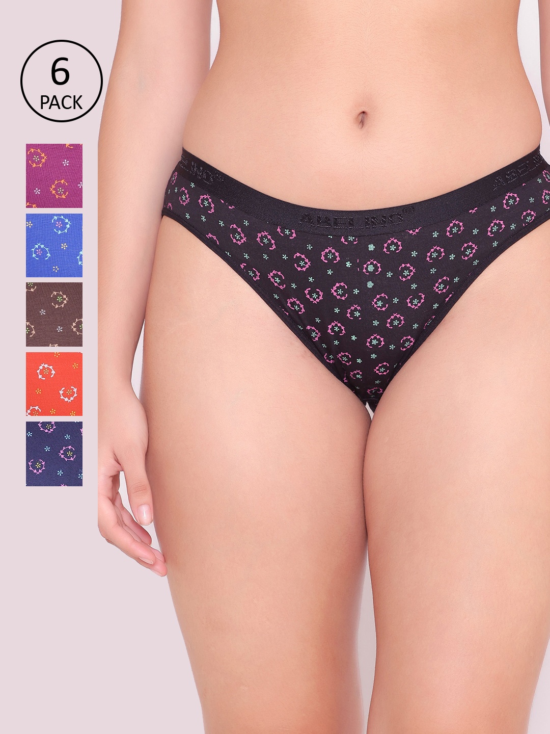 

ABELINO Women Pack Of 6 Printed Hipster Briefs, Black