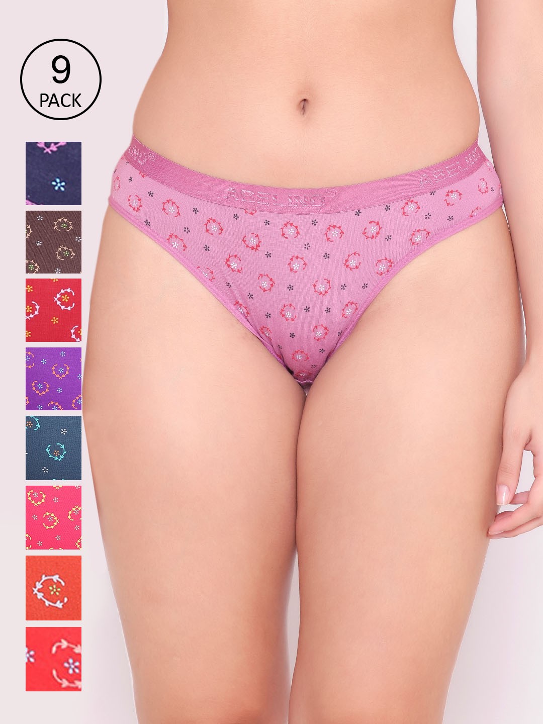 

ABELINO Women Pack Of 9 Floral Printed Hipster Cotton Briefs, Purple