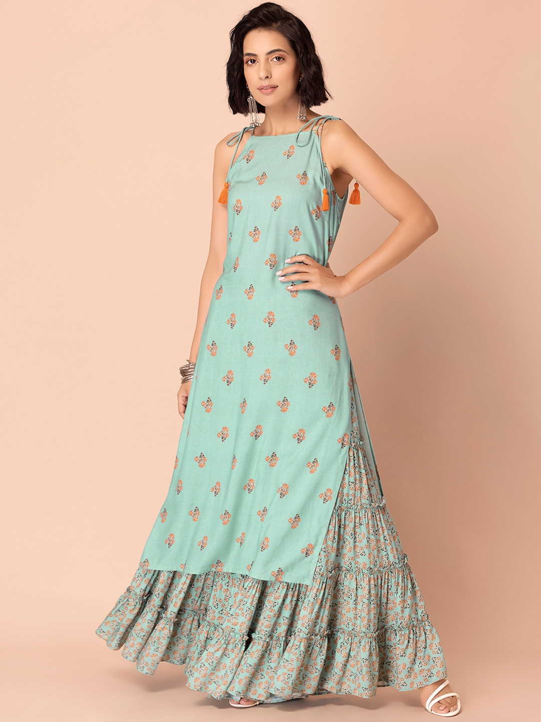 

INDYA Women Sea Green Floral Printed Kurta