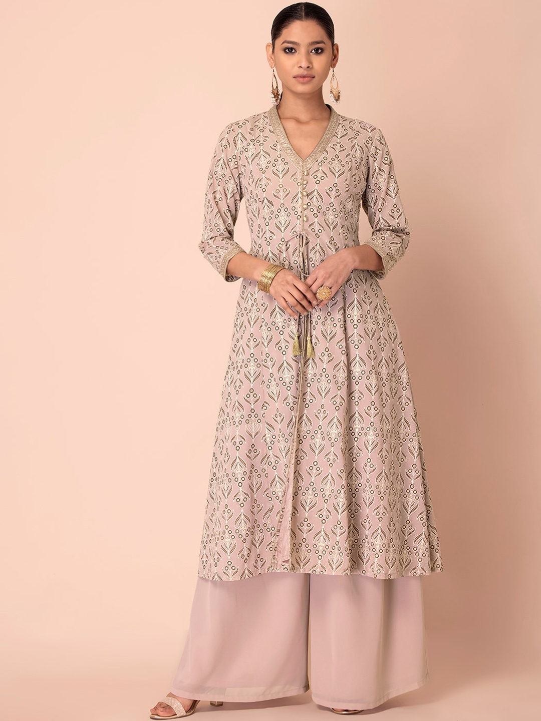 

INDYA Women Pink Printed Georgette Kurta