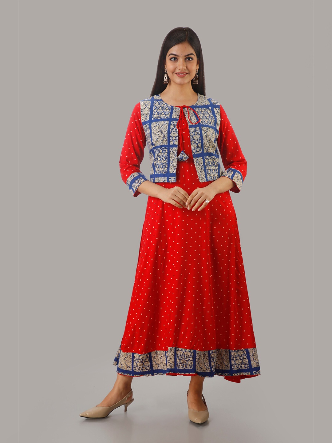 

BARKHA FAB Red Ethnic Motifs Ethnic A-Line Maxi Dress