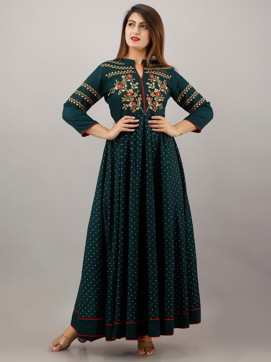 

BARKHA FAB Green Floral Ethnic Maxi Dress