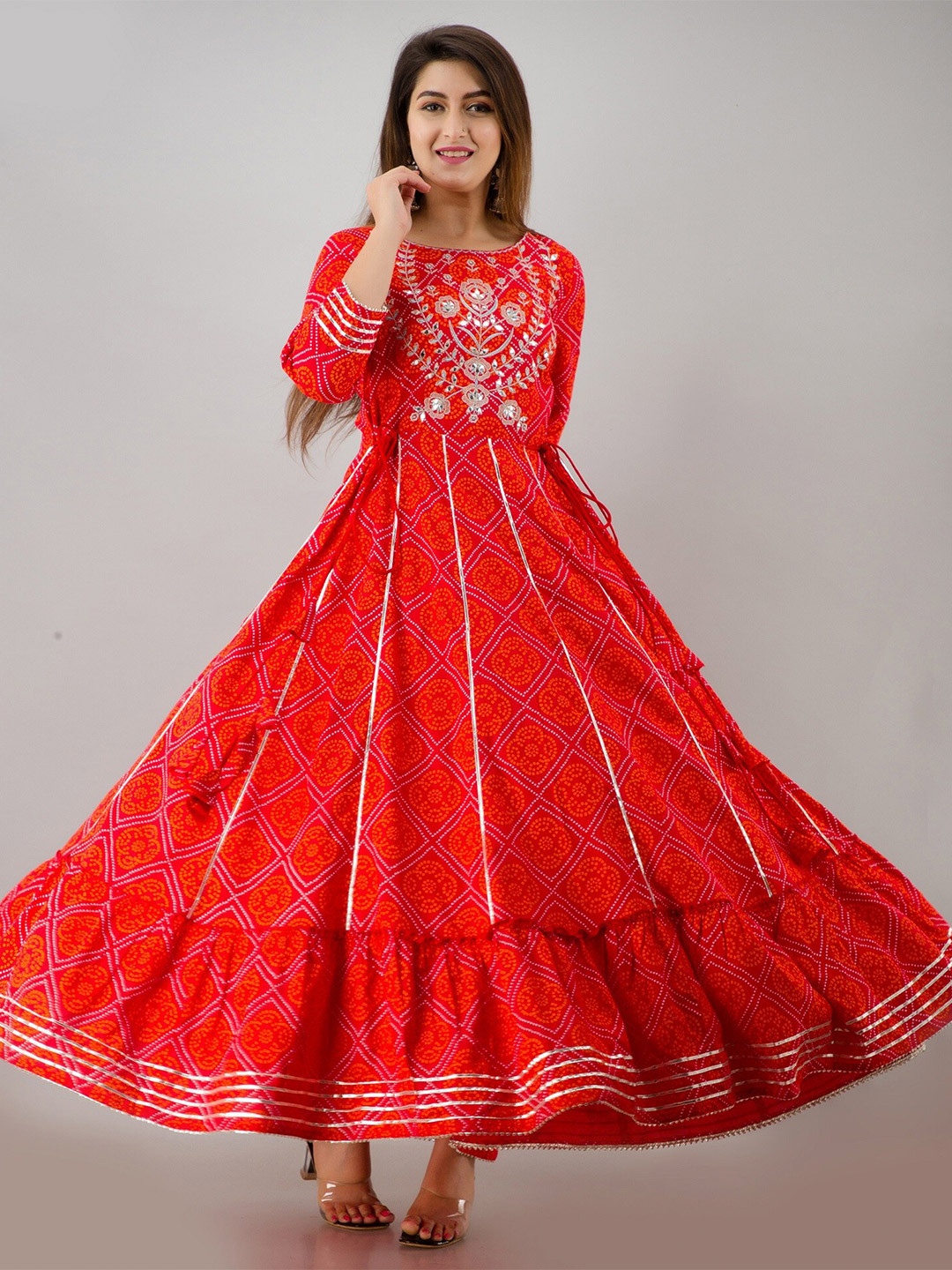 

BARKHA FAB Red Ethnic Motifs Ethnic Maxi Dress