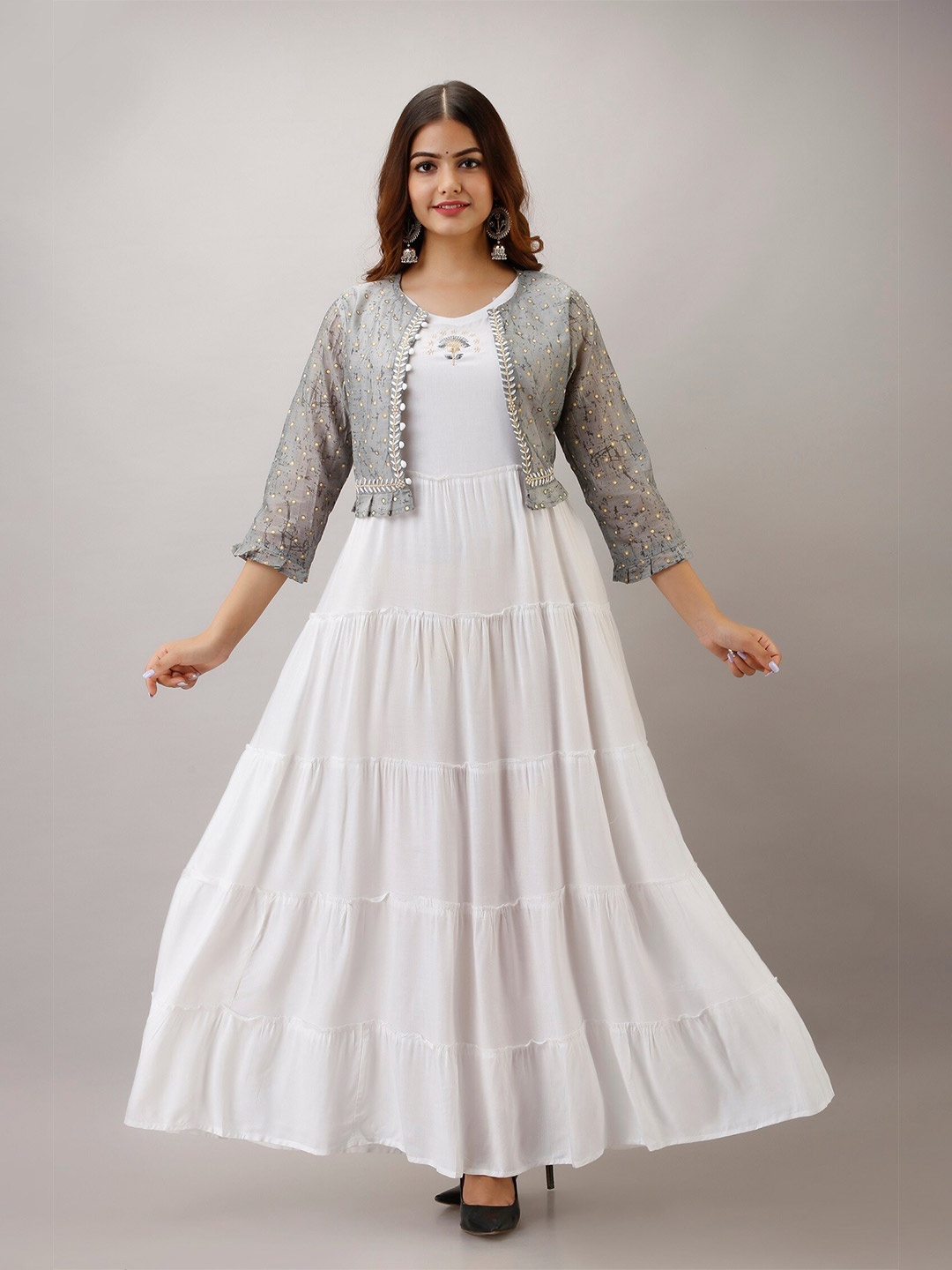 

BARKHA FAB White Ethnic Tiered Maxi Dress
