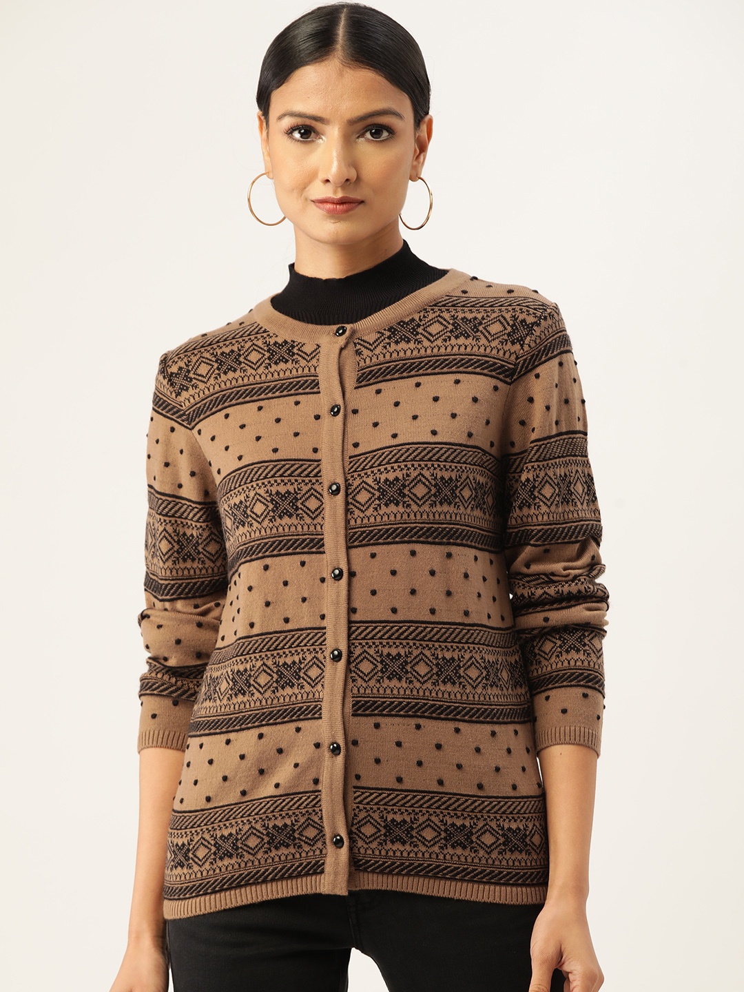 

Madame Women Brown & Black Fair Isle Cardigan
