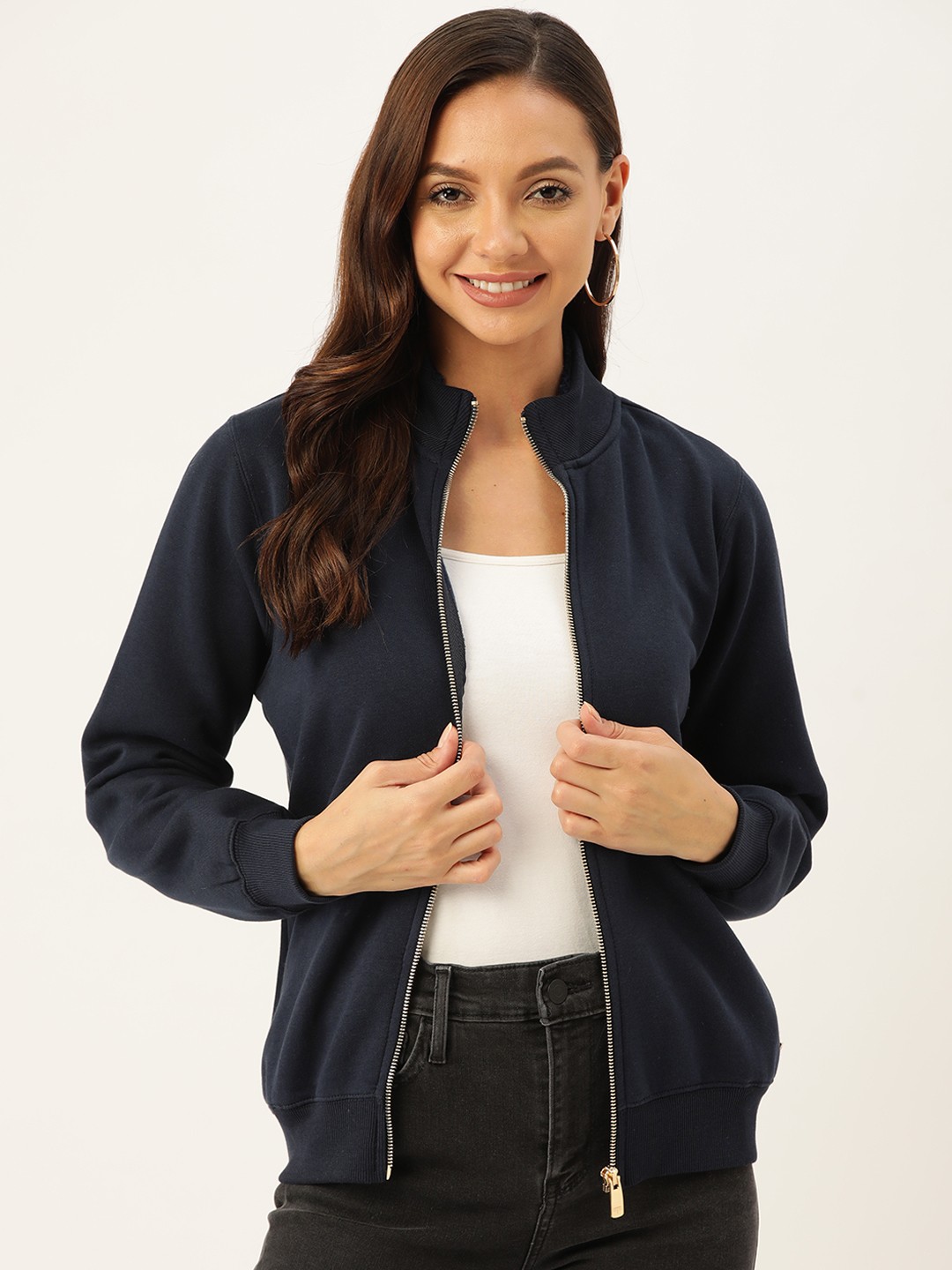 

Madame Women Navy Blue Solid Sweatshirt