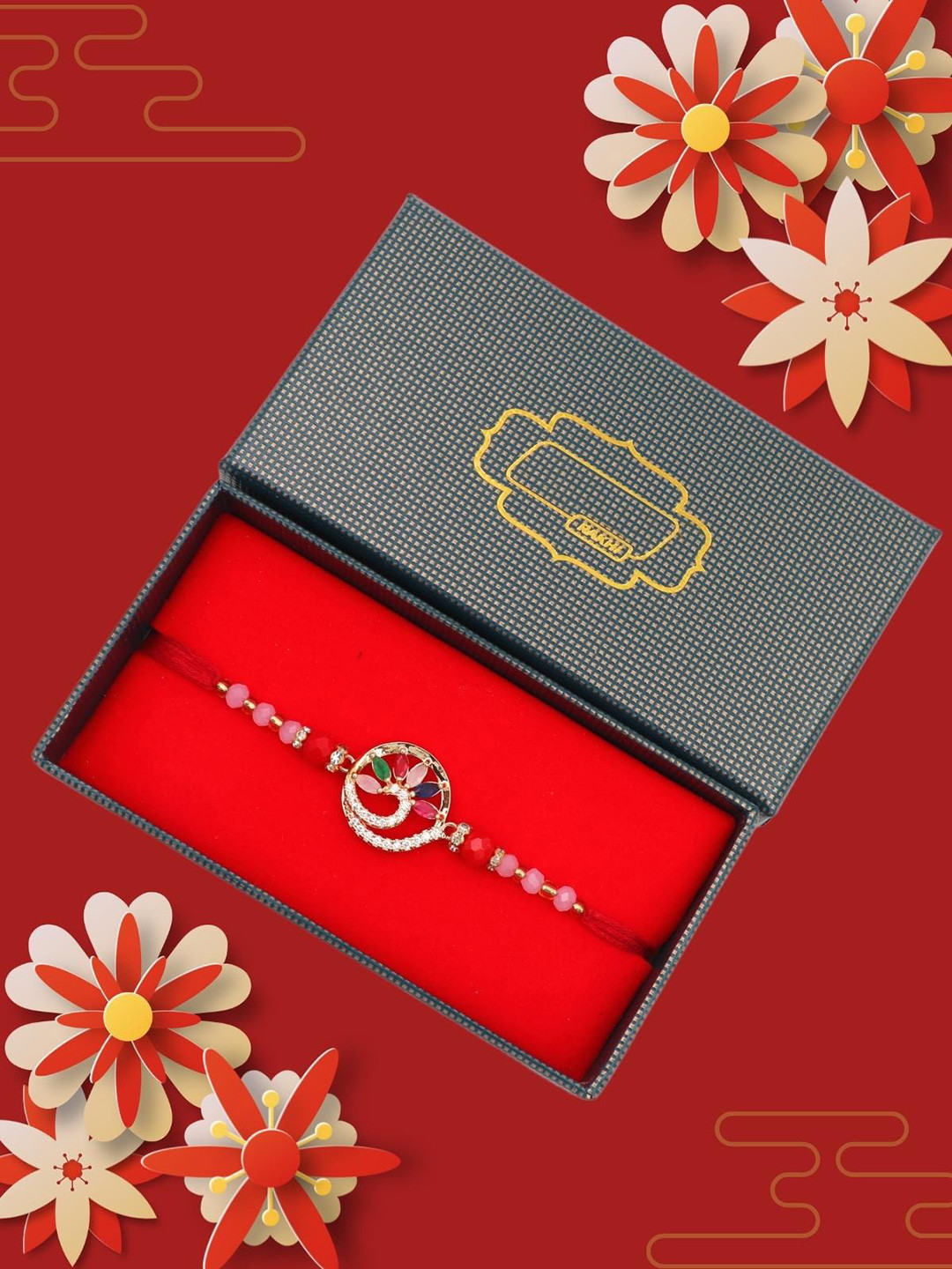 

YOUSTYLO Red and pink Beaded Thread Rakhi Combo