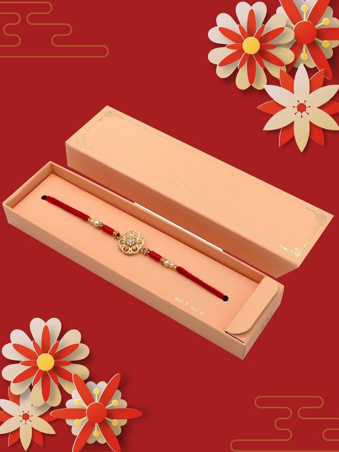 

YOUSTYLO Red Rakhi Gift Set for Bhaiya, Roli, Chawal & Greeting Card
