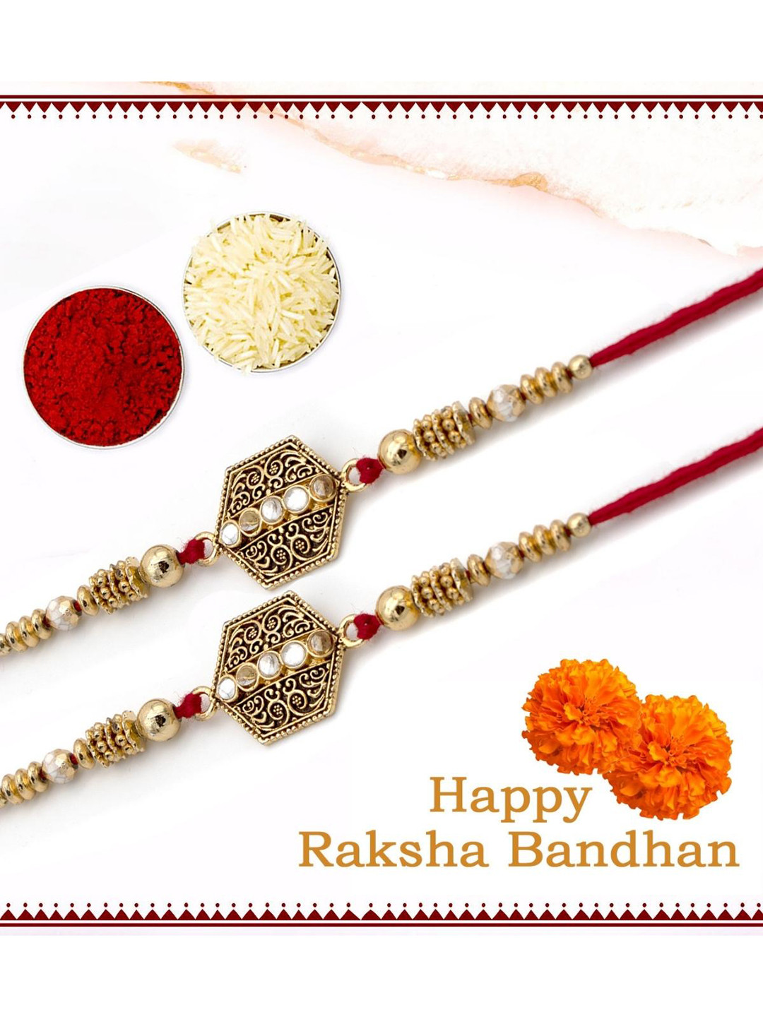 

YOUSTYLO Set of 2 Mullticolored Beaded Thread Rakhi Combo, Red